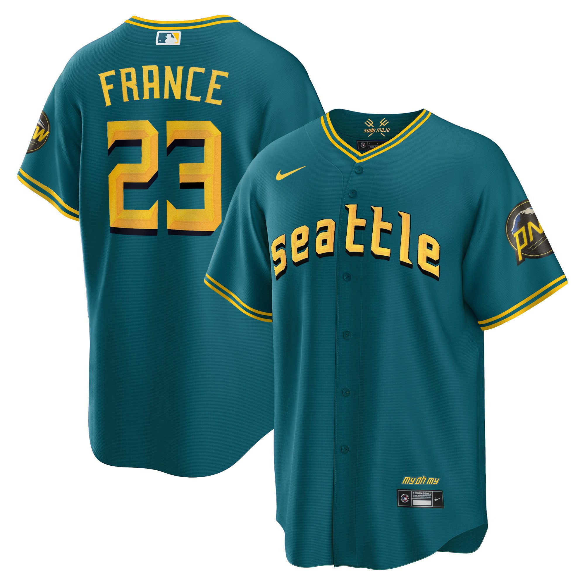Men's Ty France Seattle Mariners City Connect Cool Base Aqua Jersey - All Stitched