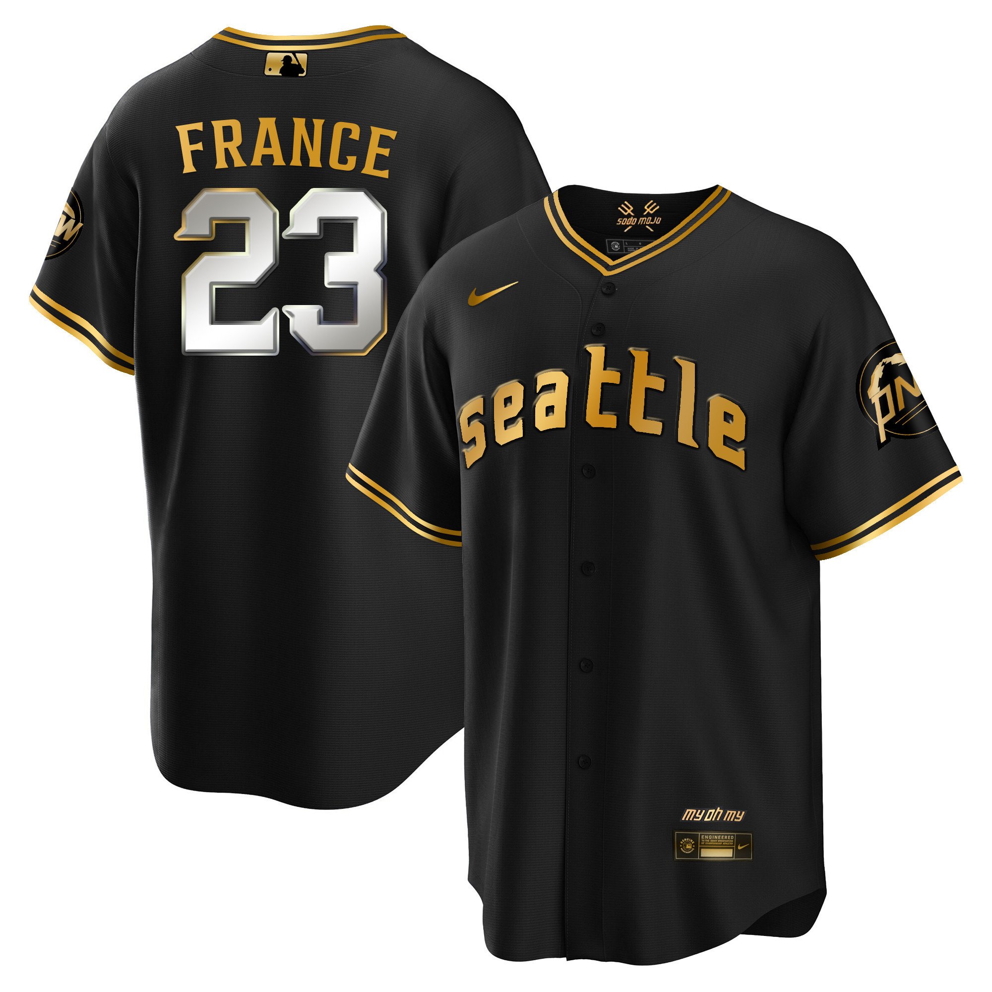 Men's Ty France Seattle Mariners City Connect Cool Base Black Gold Jersey - All Stitched