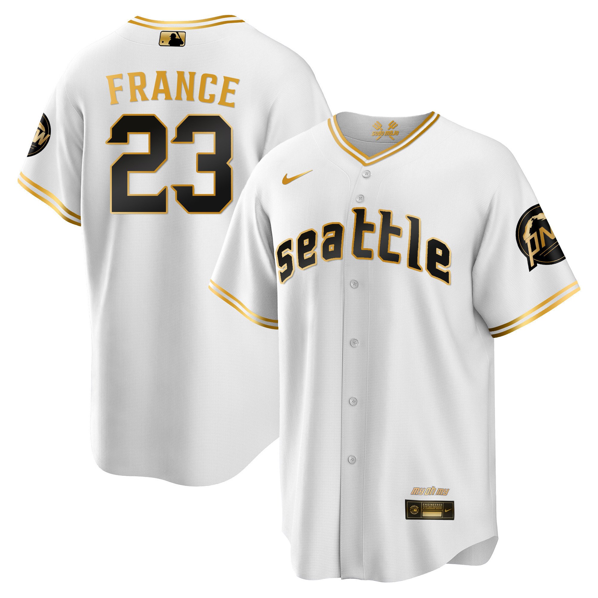 Men's Ty France Seattle Mariners City Connect Cool Base White Gold Jersey - All Stitched