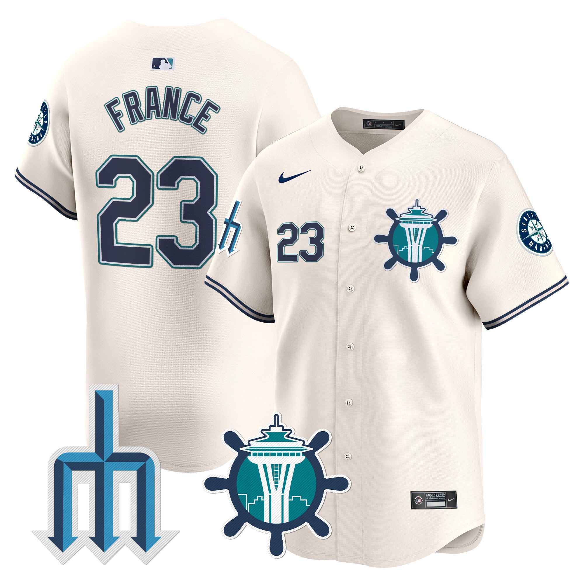 Men's Ty France Seattle Mariners Trident Patch Vapor Premier Limited Cream Jersey - All Stitched