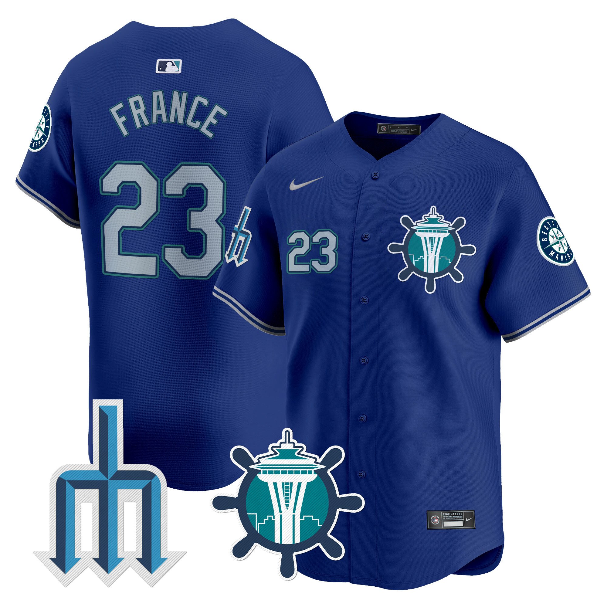 Men's Ty France Seattle Mariners Trident Patch Vapor Premier Limited Royal Jersey - All Stitched