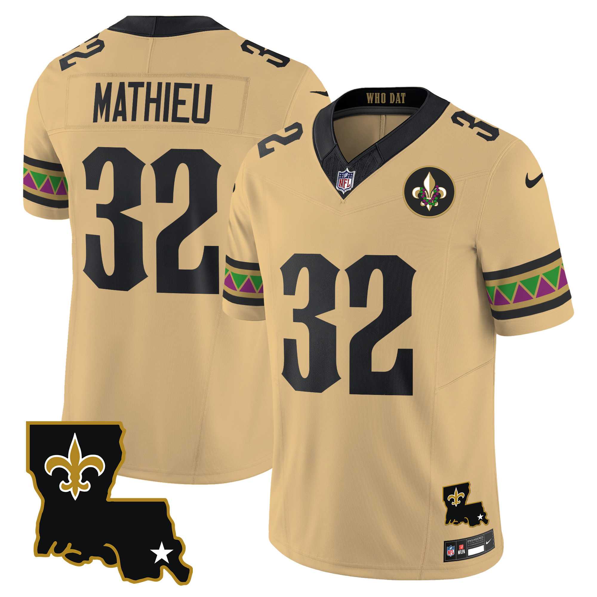 Men's Tyrann Mathieu New Orleans Saints Mardi Gras Vapor Limited Gold Jersey - All Stitched