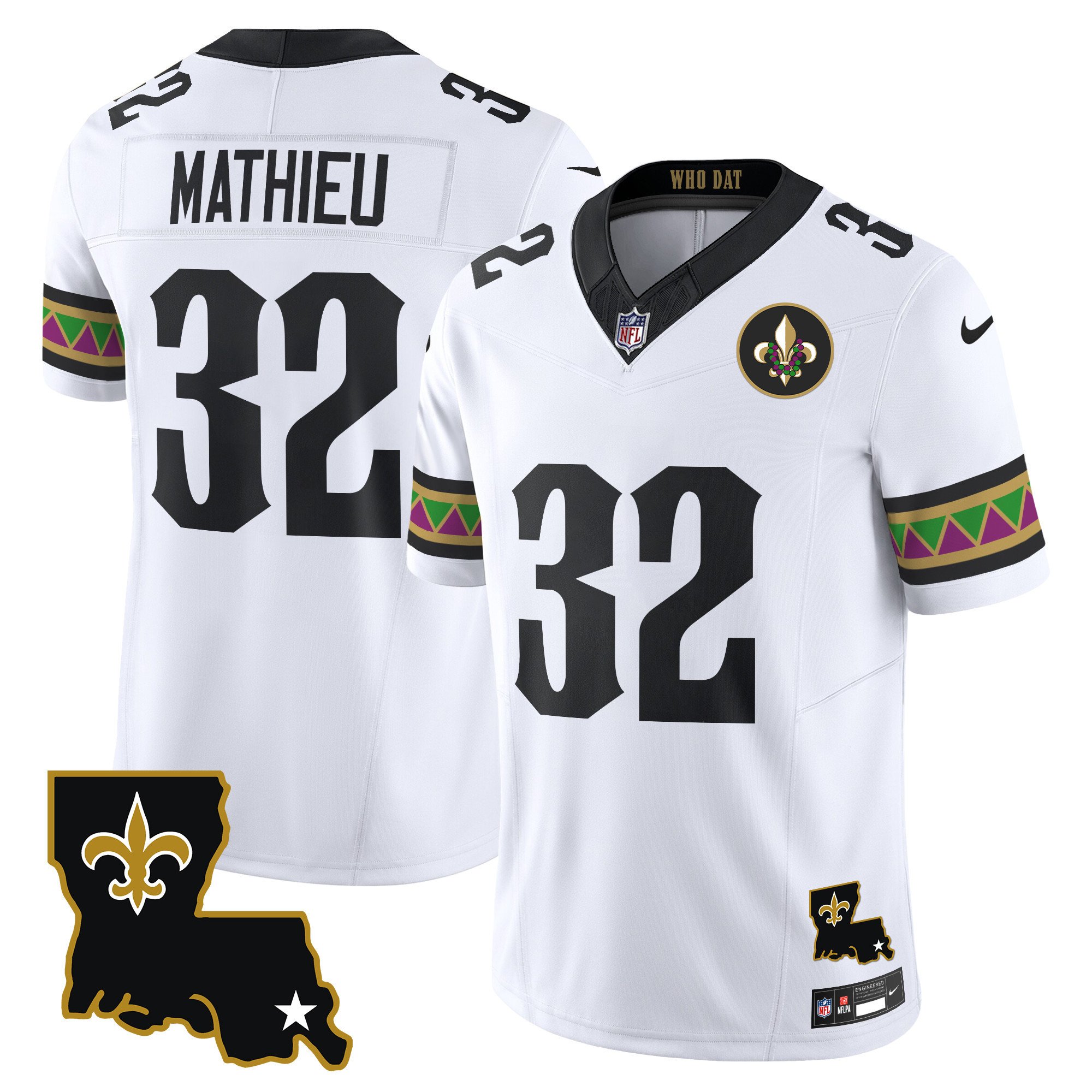 Men's Tyrann Mathieu New Orleans Saints Mardi Gras Vapor Limited White Jersey - All Stitched