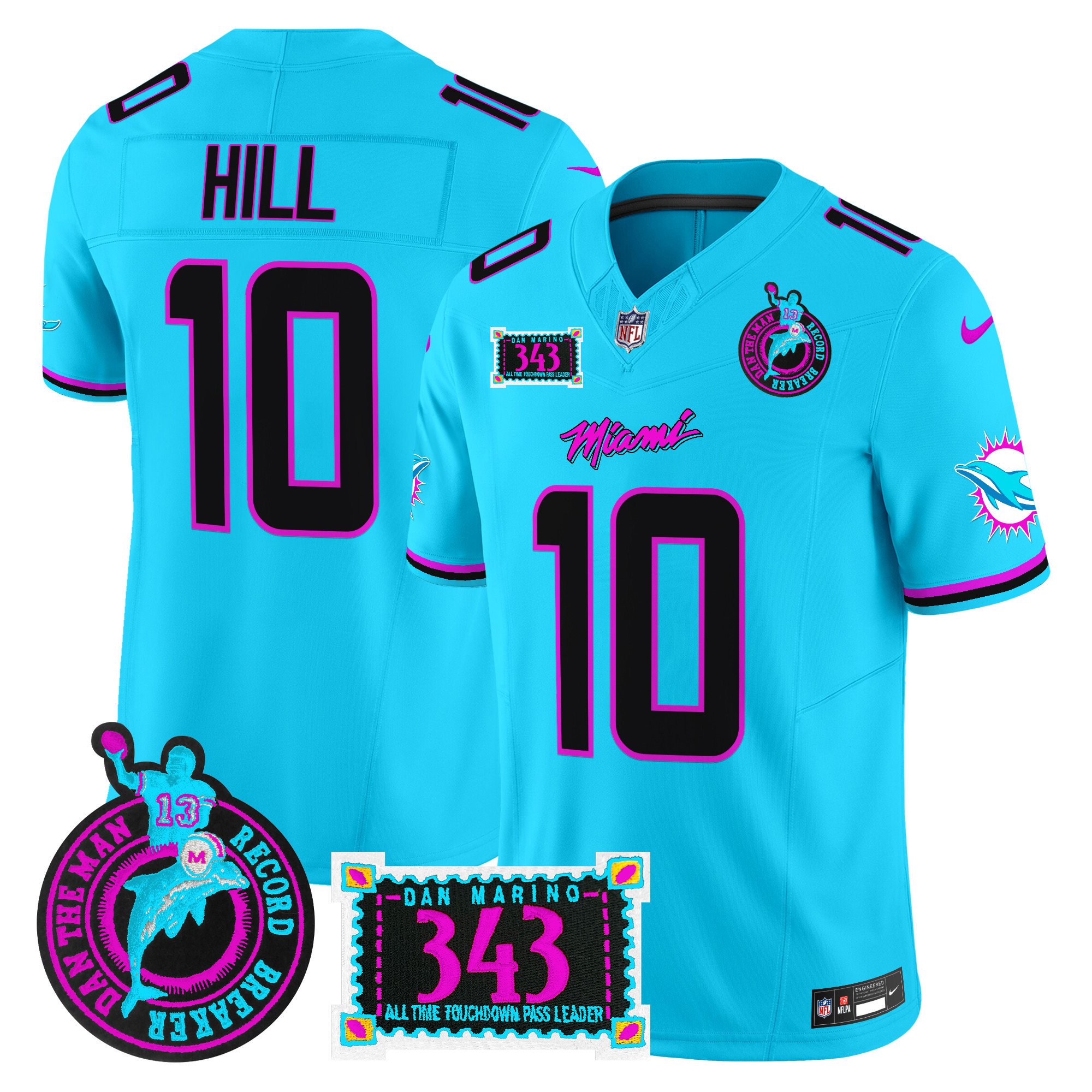 Men's Tyreek Hill Miami Dolphins "Dan the Man Record Breaker" Patch Vapor Limited Aqua Jersey - All Stitched