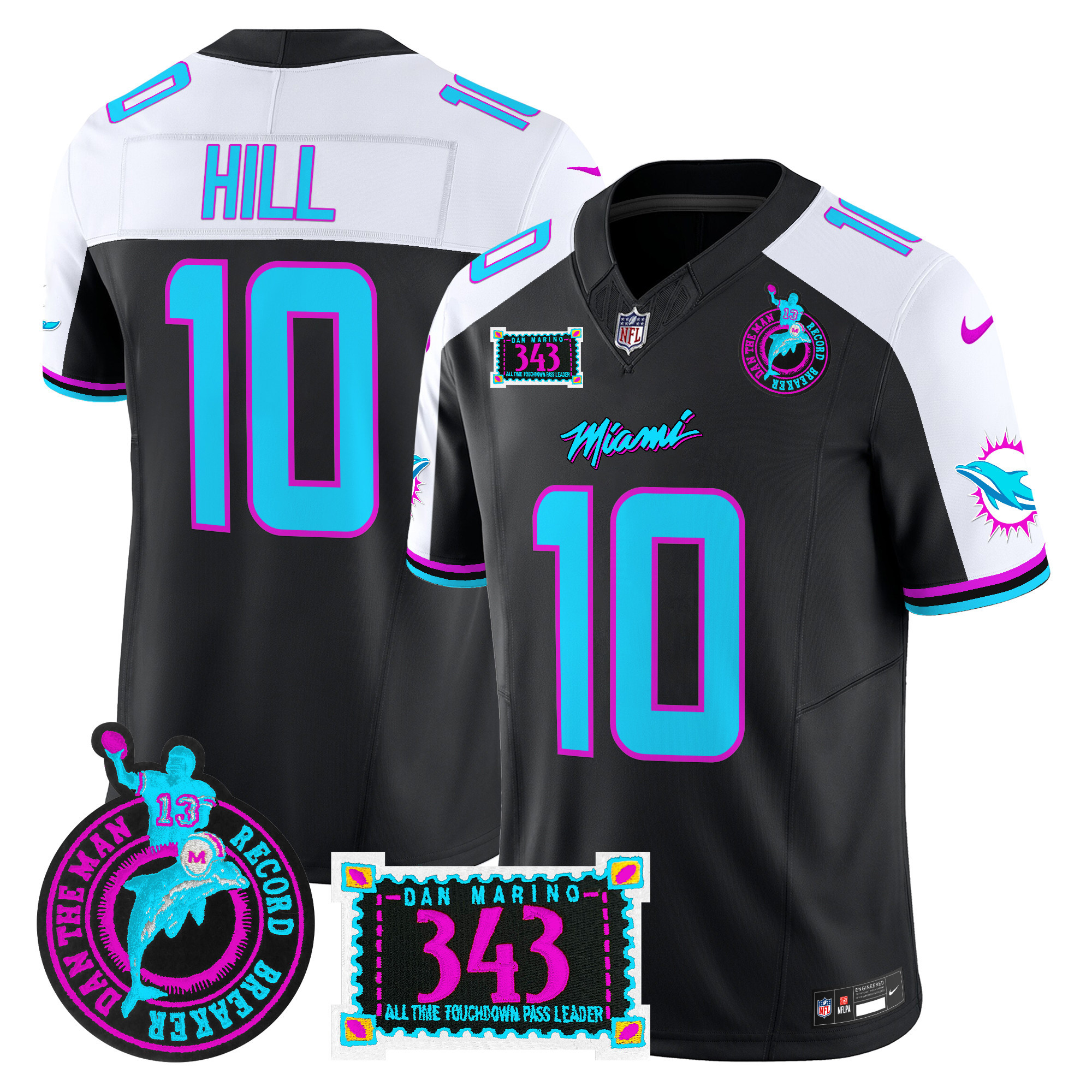 Men's Tyreek Hill Miami Dolphins "Dan the Man Record Breaker" Patch Vapor Limited Black Alternate Jersey - All Stitched