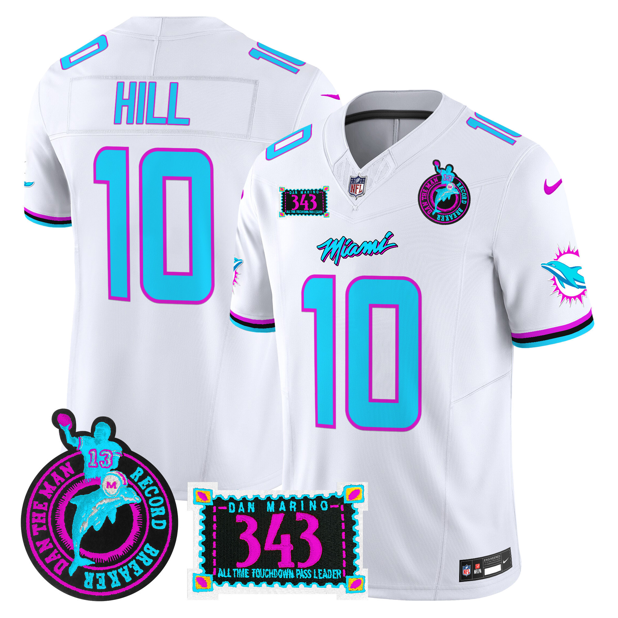 Men's Tyreek Hill Miami Dolphins "Dan the Man Record Breaker" Patch Vapor Limited White Jersey - All Stitched