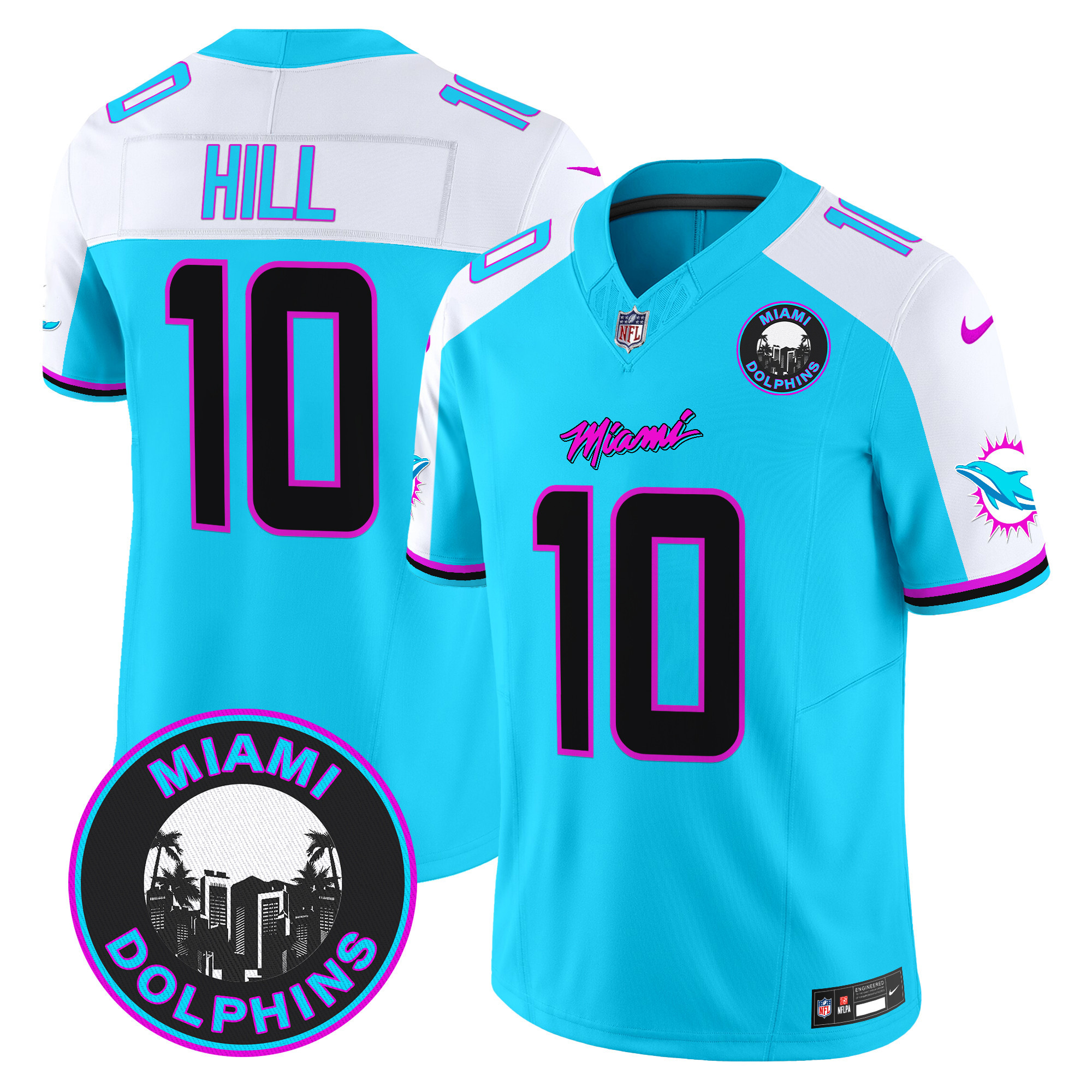 Men's Tyreek Hill Miami Dolphins "Miami Vice" Vapor Limited Aqua Alternate Jersey V3 - All Stitched