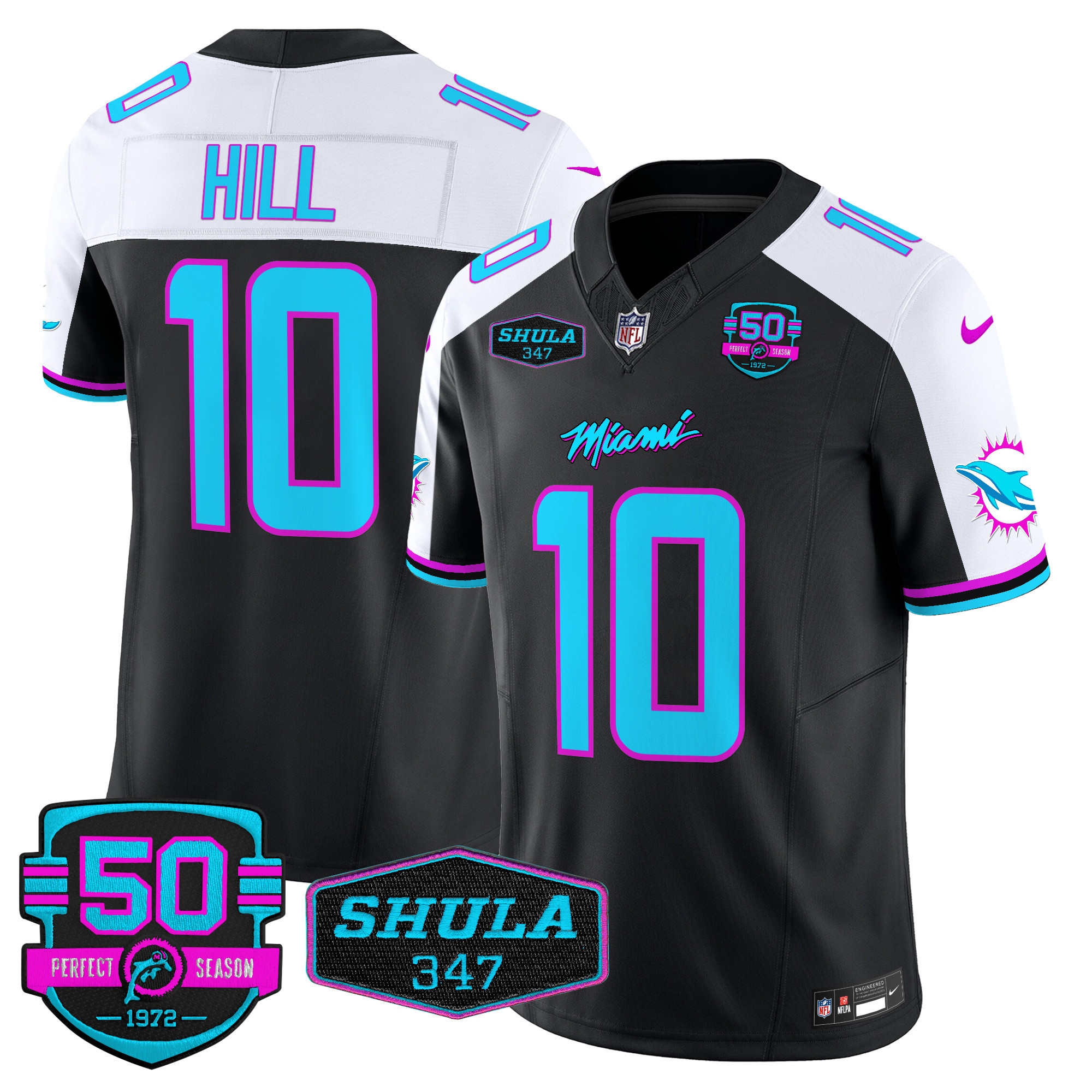 Men's Tyreek Hill Miami Dolphins "Miami Vice" Vapor Limited Black Alternate Jersey V4 - All Stitched