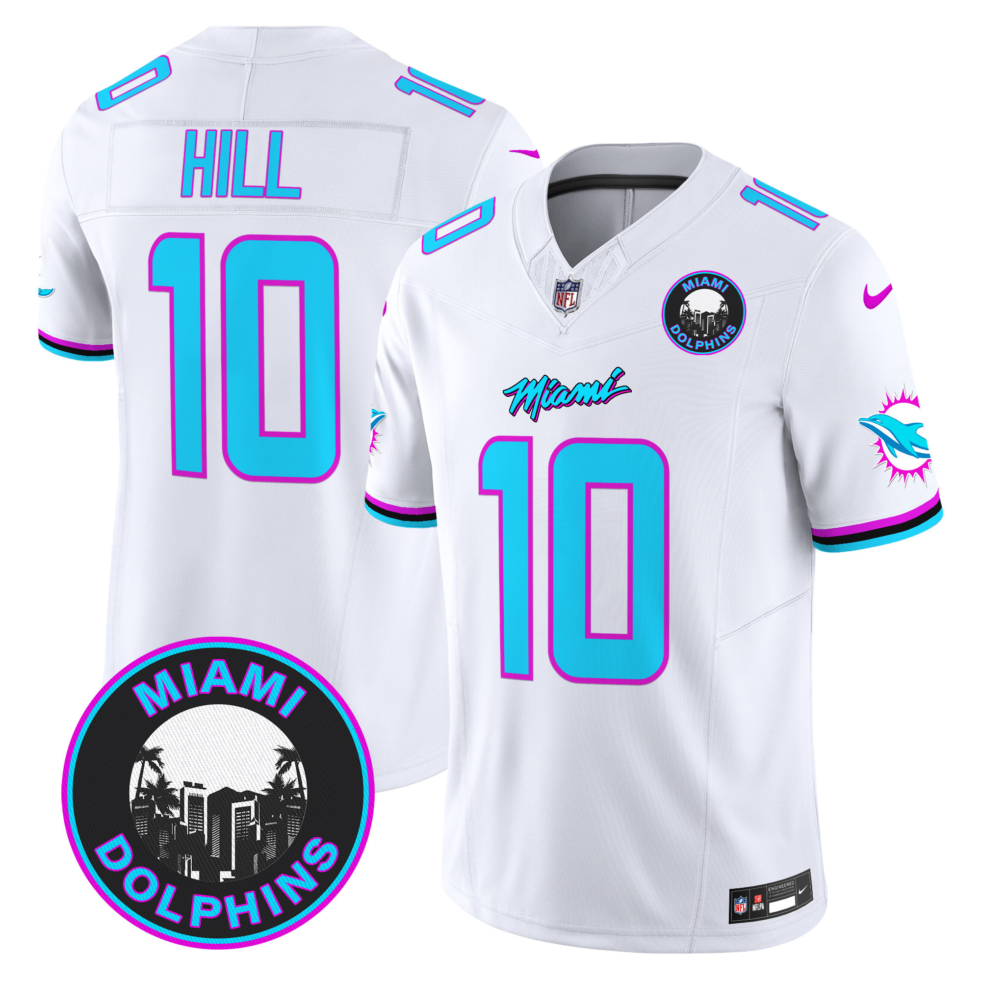 Men's Tyreek Hill Miami Dolphins "Miami Vice" Vapor Limited White Jersey V3 - All Stitched