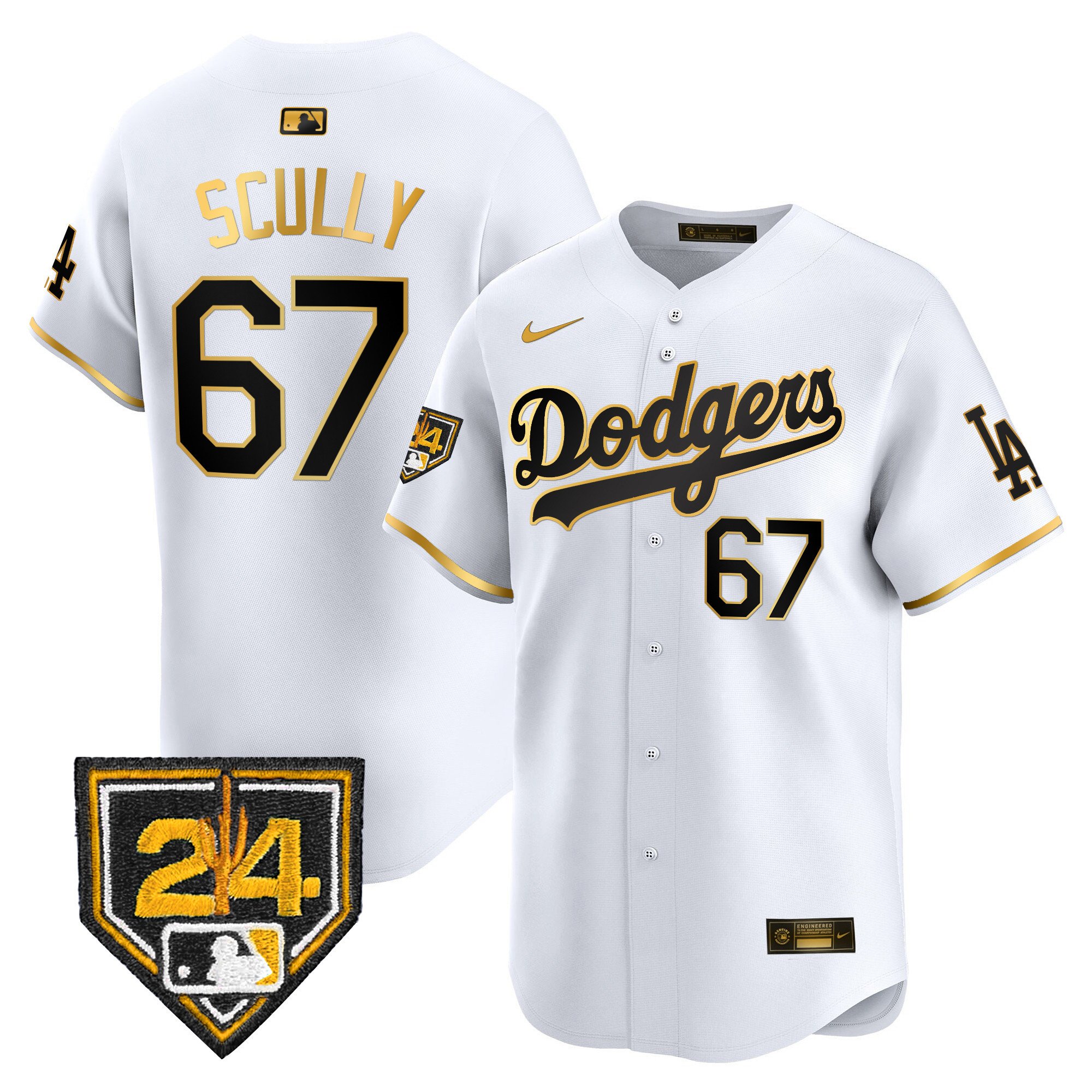 Men's Vin Scully Los Angeles Dodgers 2024 Spring Training Patch Vapor Premier Limited White Gold Jersey - All Stitched
