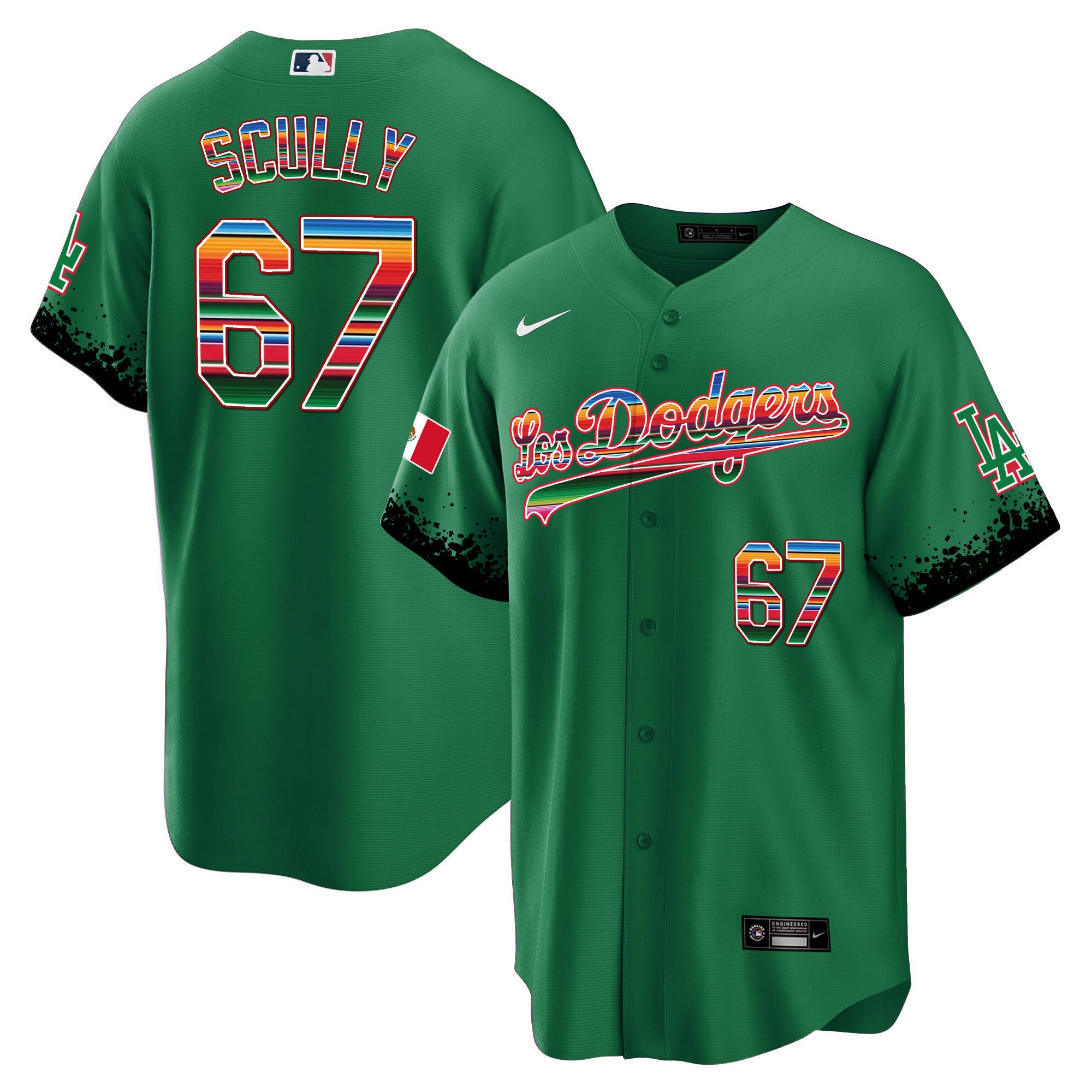 Men's Vin Scully Los Angeles Dodgers Mexico Cool Base City Connect Limited Green Jersey - All Stitched