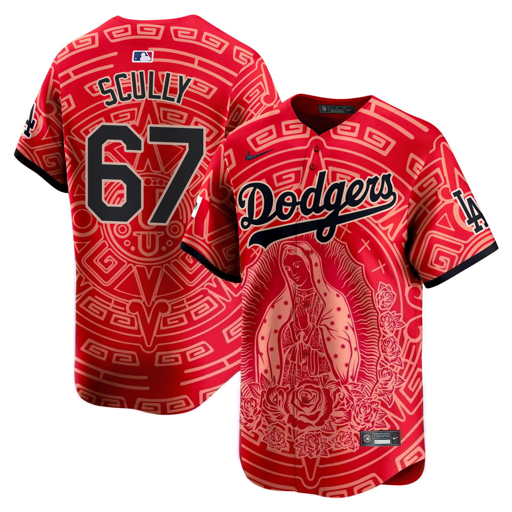 Men's Vin Scully Los Angeles Dodgers Mexico Guadalupe Vapor Premier Limited Red Jersey V2 - Printed