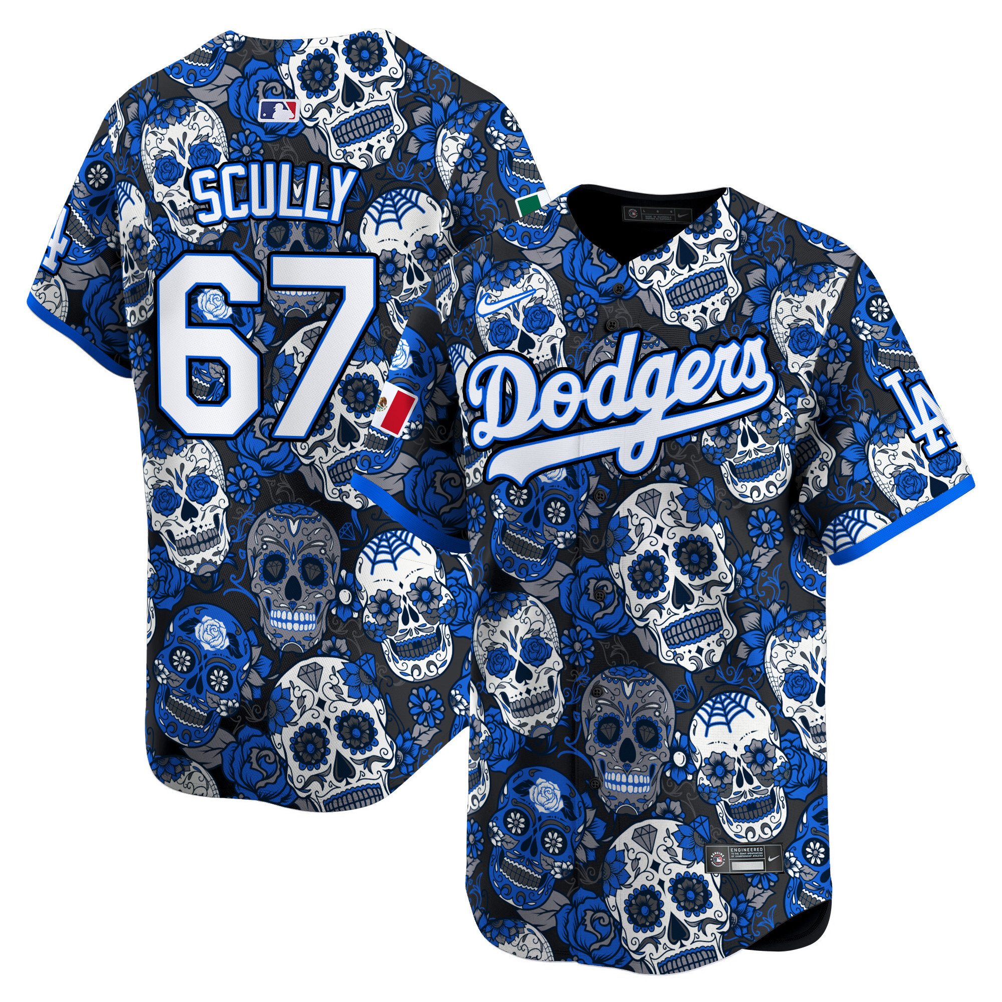 Men's Vin Scully Los Angeles Dodgers Mexico Sugar Skull Vapor Premier Limited Royal Jersey V2 - Printed