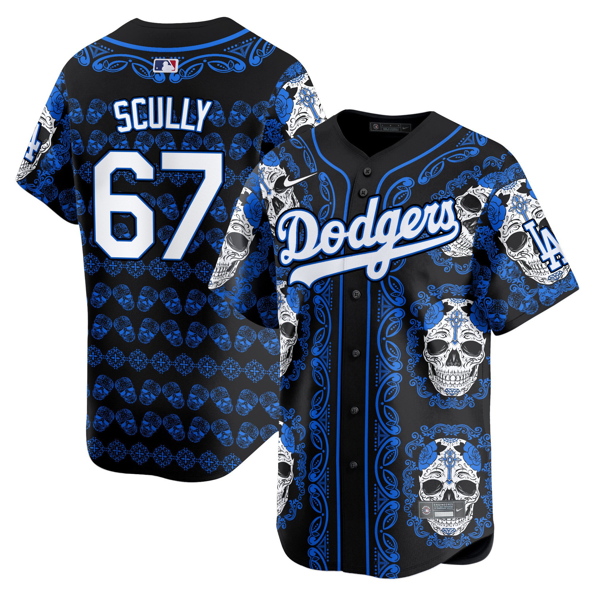 Men's Vin Scully Los Angeles Dodgers Paisley Sugar Skull Vapor Premier Limited Royal Jersey - Printed