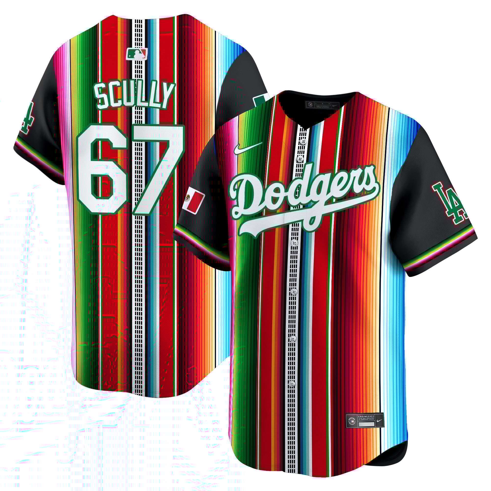 Men's Vin Scully Los Angeles Dodgers Serape Pattern Mexico Vapor Premier Limited Black Jersey V2 - Printed