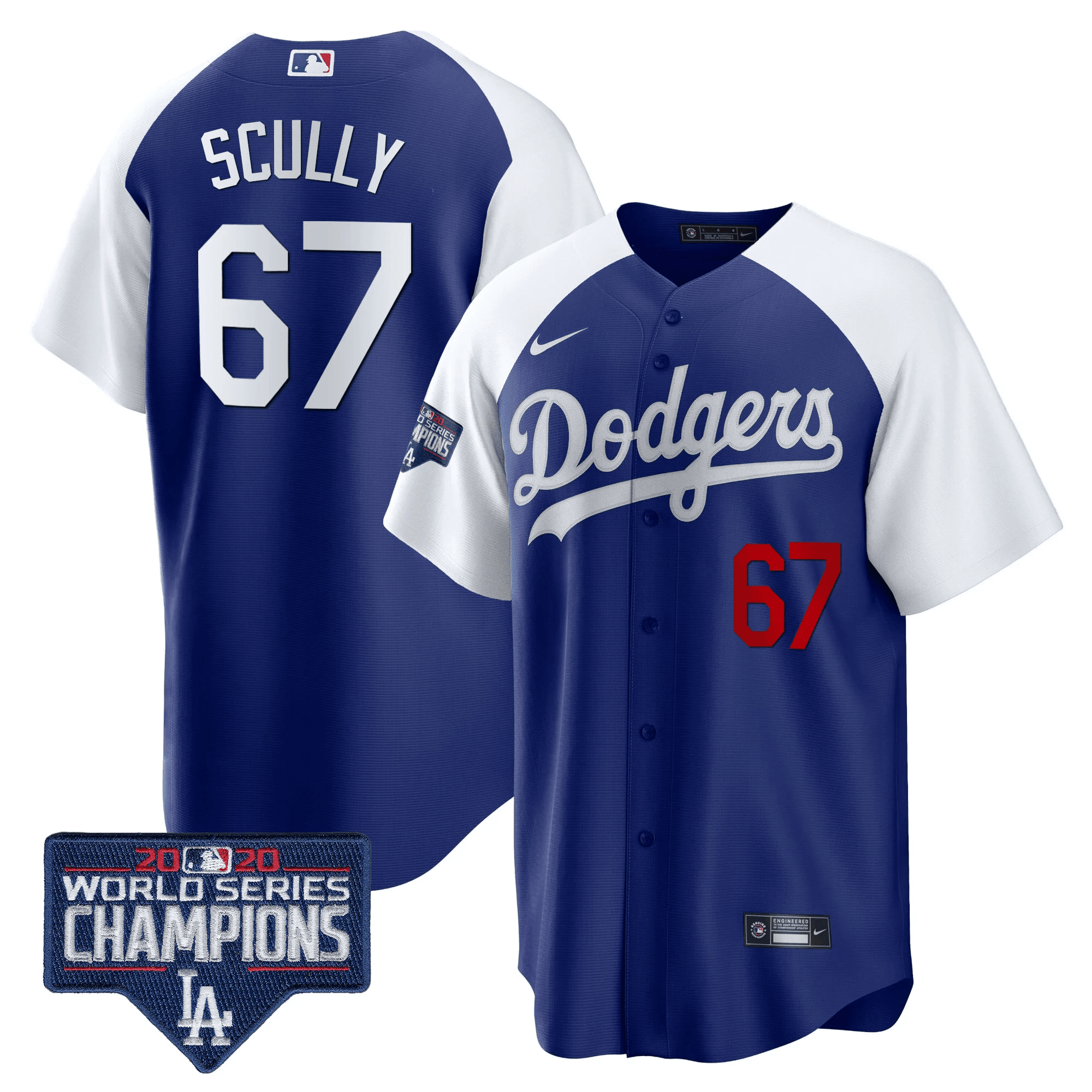 Men's Vin Scully Los Angeles Dodgers World Series Champions Patch Cool Base Alternate Royal Jersey - All Stitched