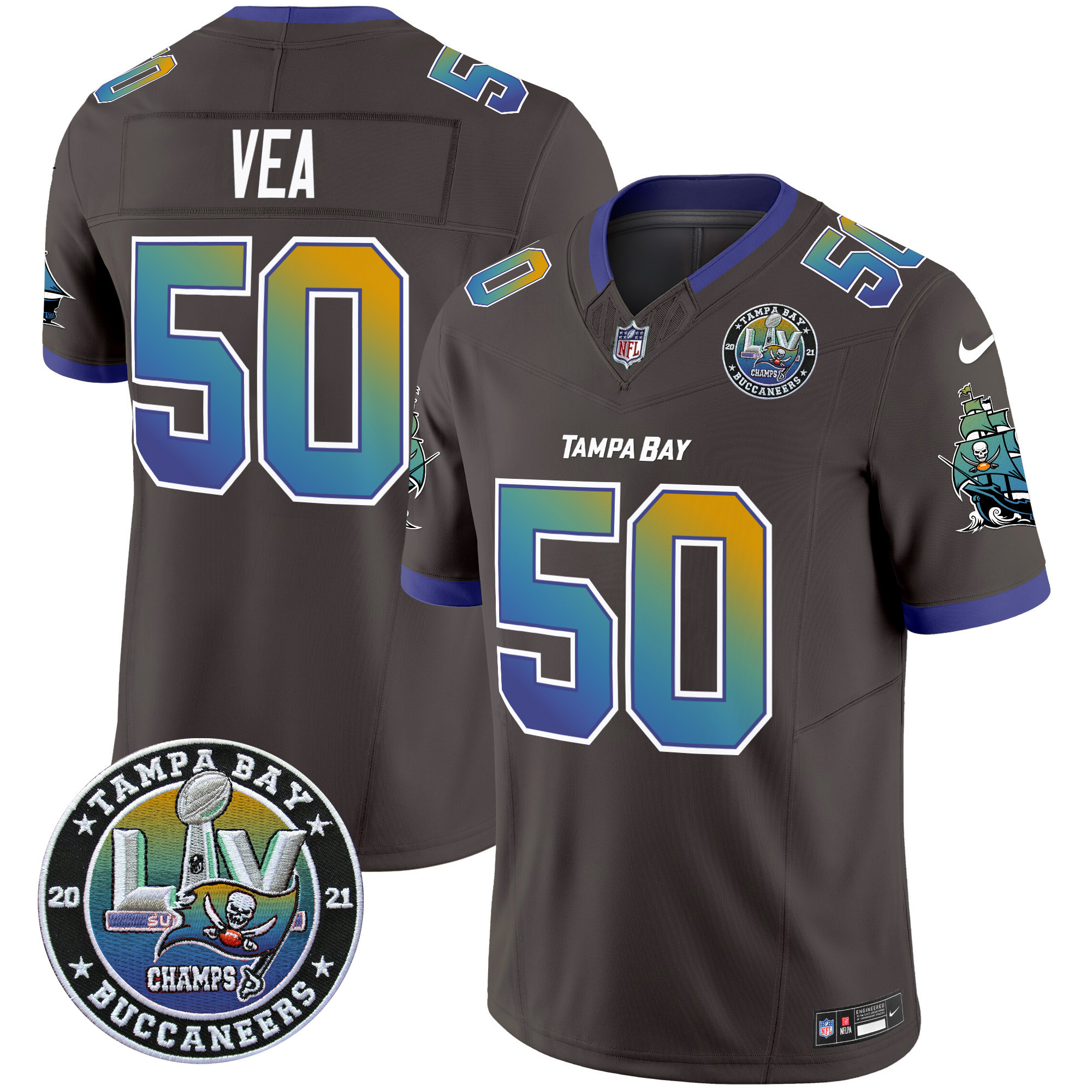 Men's Vita Vea Tampa Bay Buccaneers "Tampa City" Super Bowl LIV Patch Vapor Limited Pewter Jersey - All Stitched