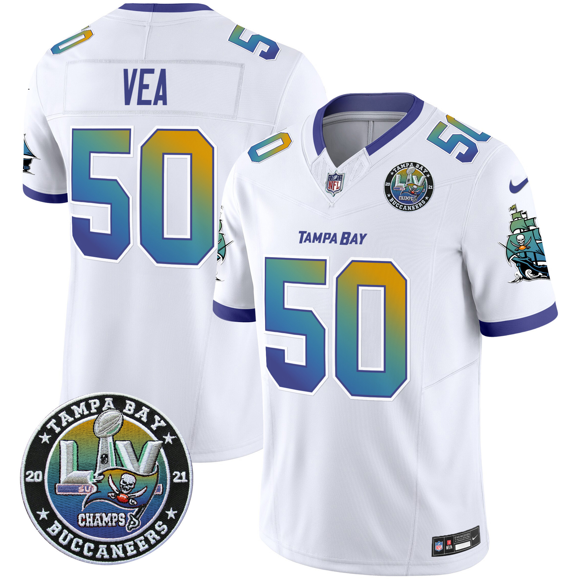 Men's Vita Vea Tampa Bay Buccaneers "Tampa City" Super Bowl LIV Patch Vapor Limited White Jersey - All Stitched