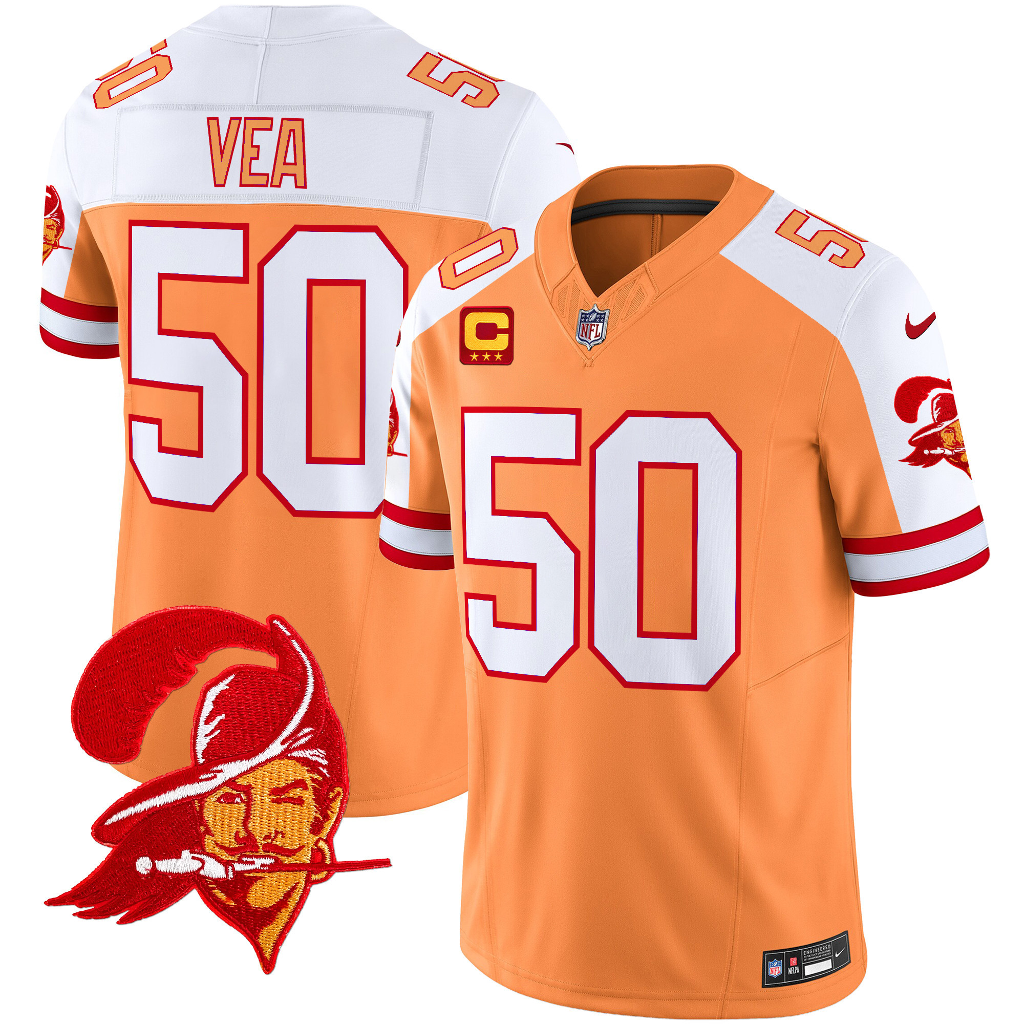 Men's Vita Vea Tampa Bay Buccaneers Throwback Vapor Limited Creamsicle Alternate Jersey V2 - All Stitched