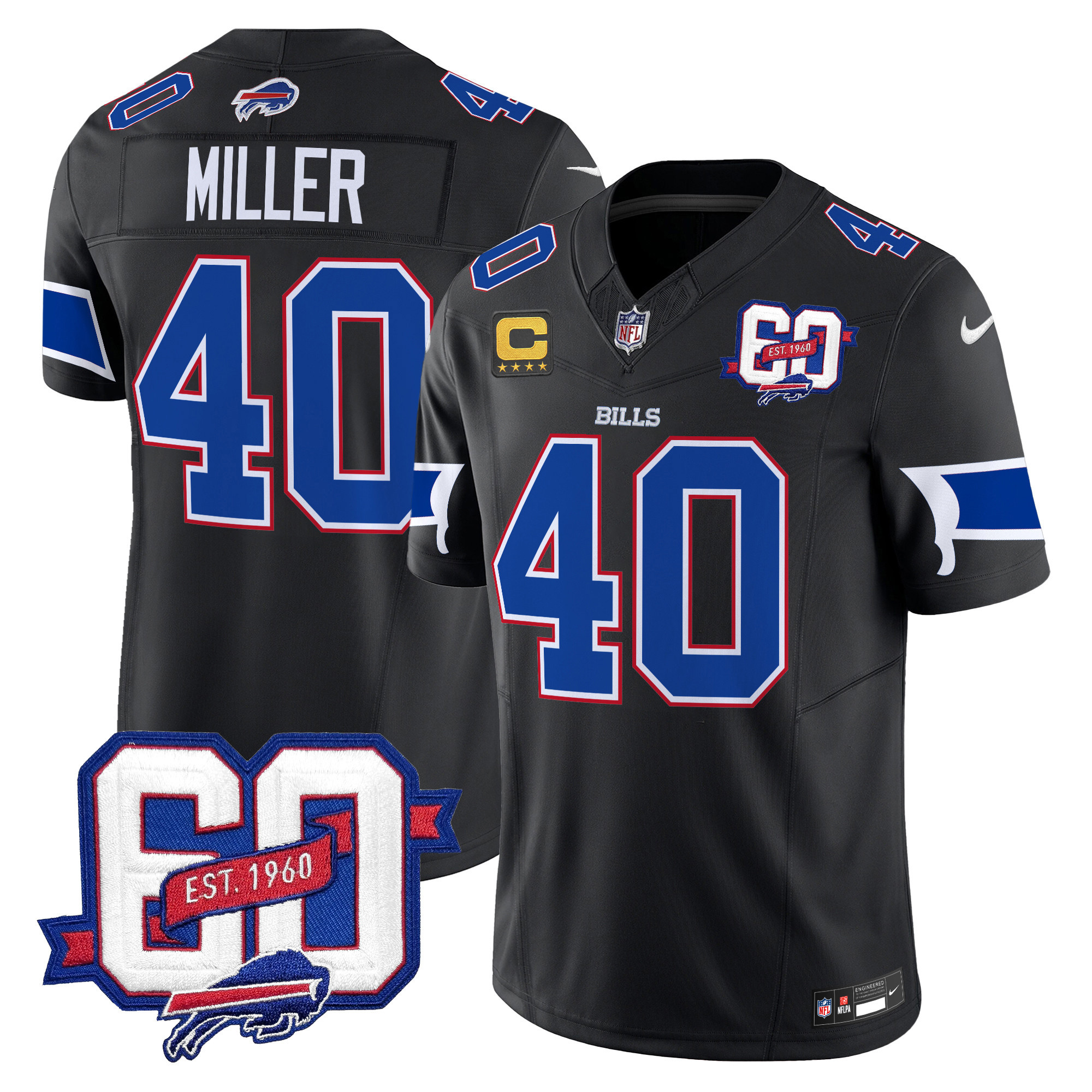 Men's Von Miller Buffalo Bills 60th Anniversary Patch Vapor Limited Black Jersey - All Stitched