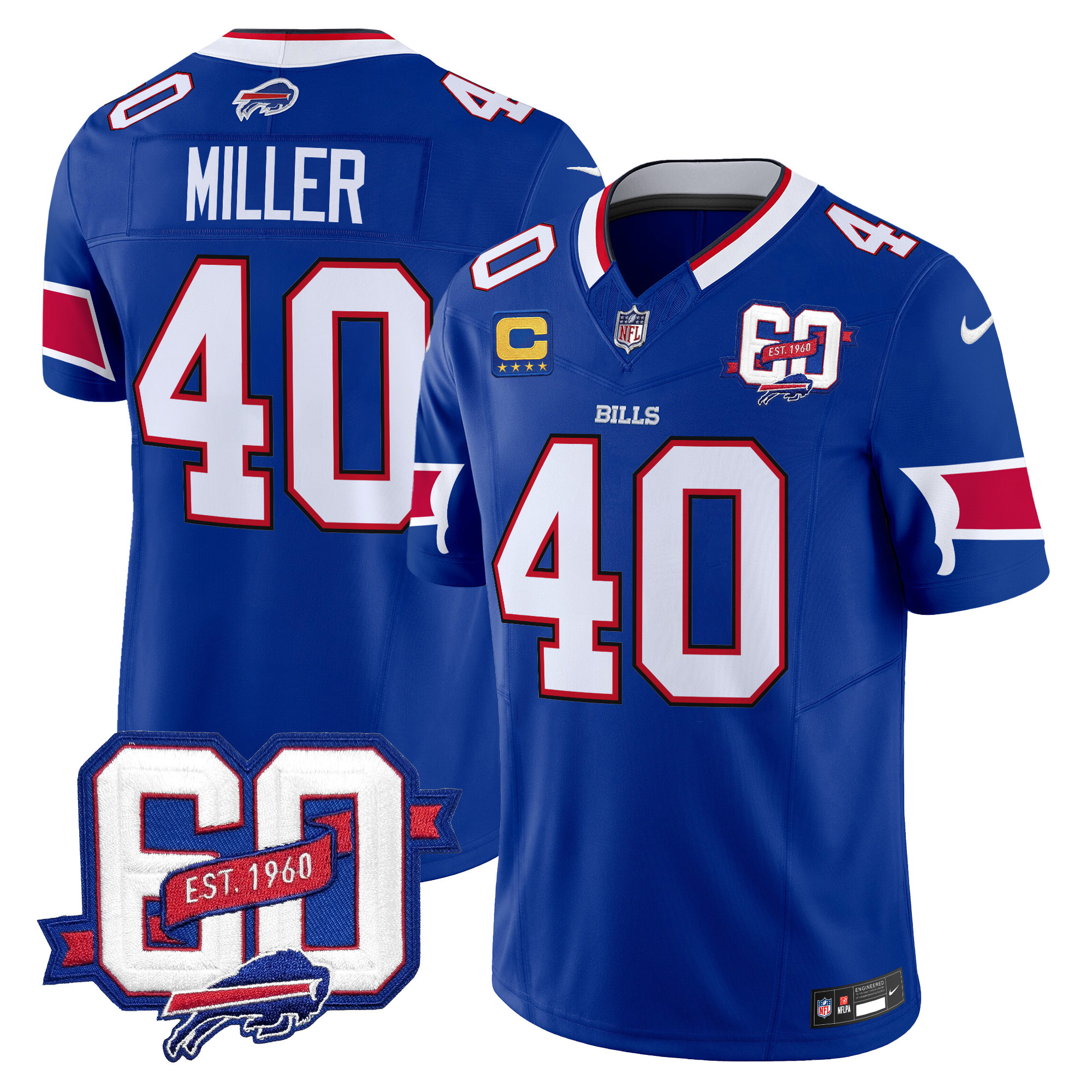 Men's Von Miller Buffalo Bills 60th Anniversary Patch Vapor Limited Royal Jersey - All Stitched