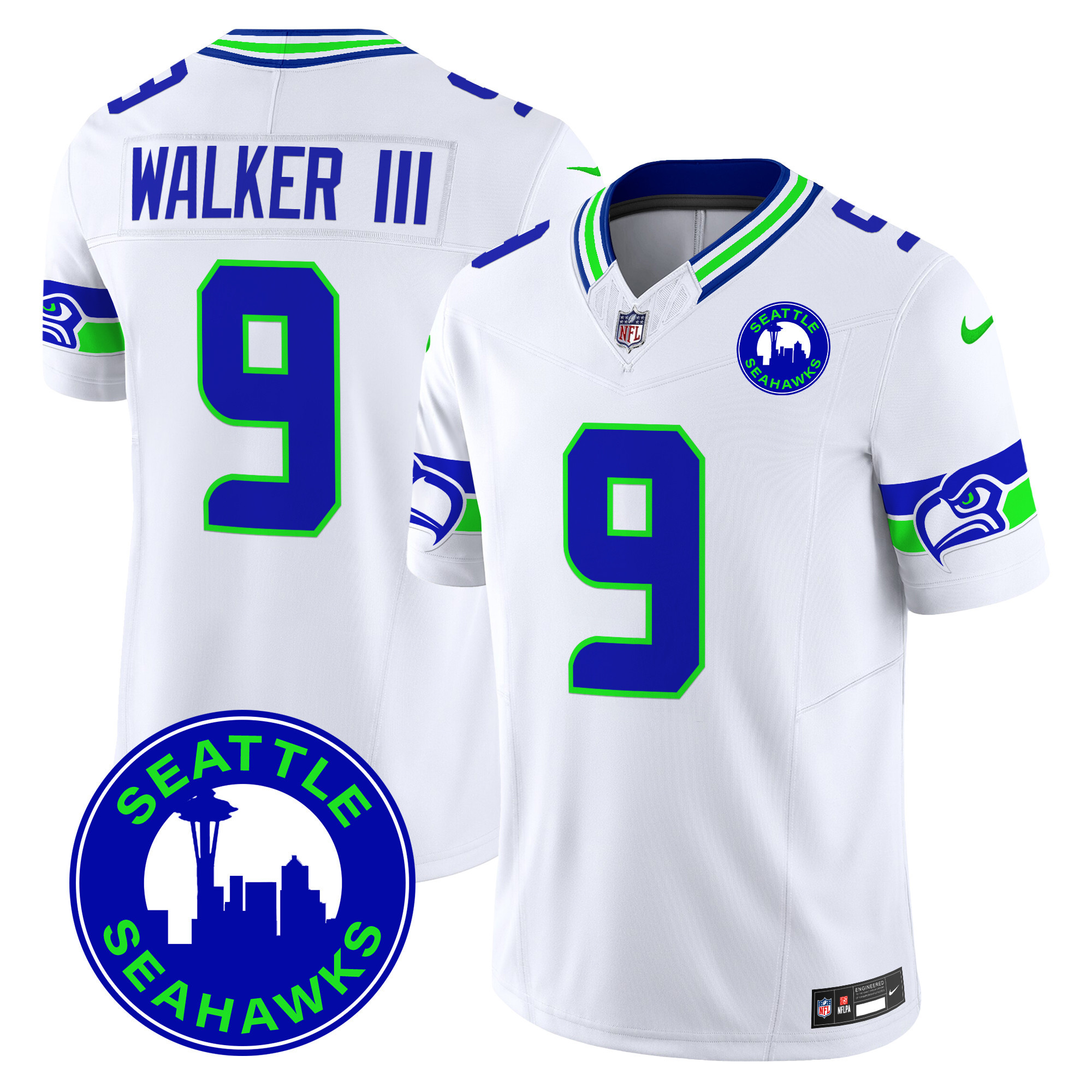 Men's Walker III Seattle Seahawks 2024 Seattle City Patch Vapor Limited White Jersey - All Stitched