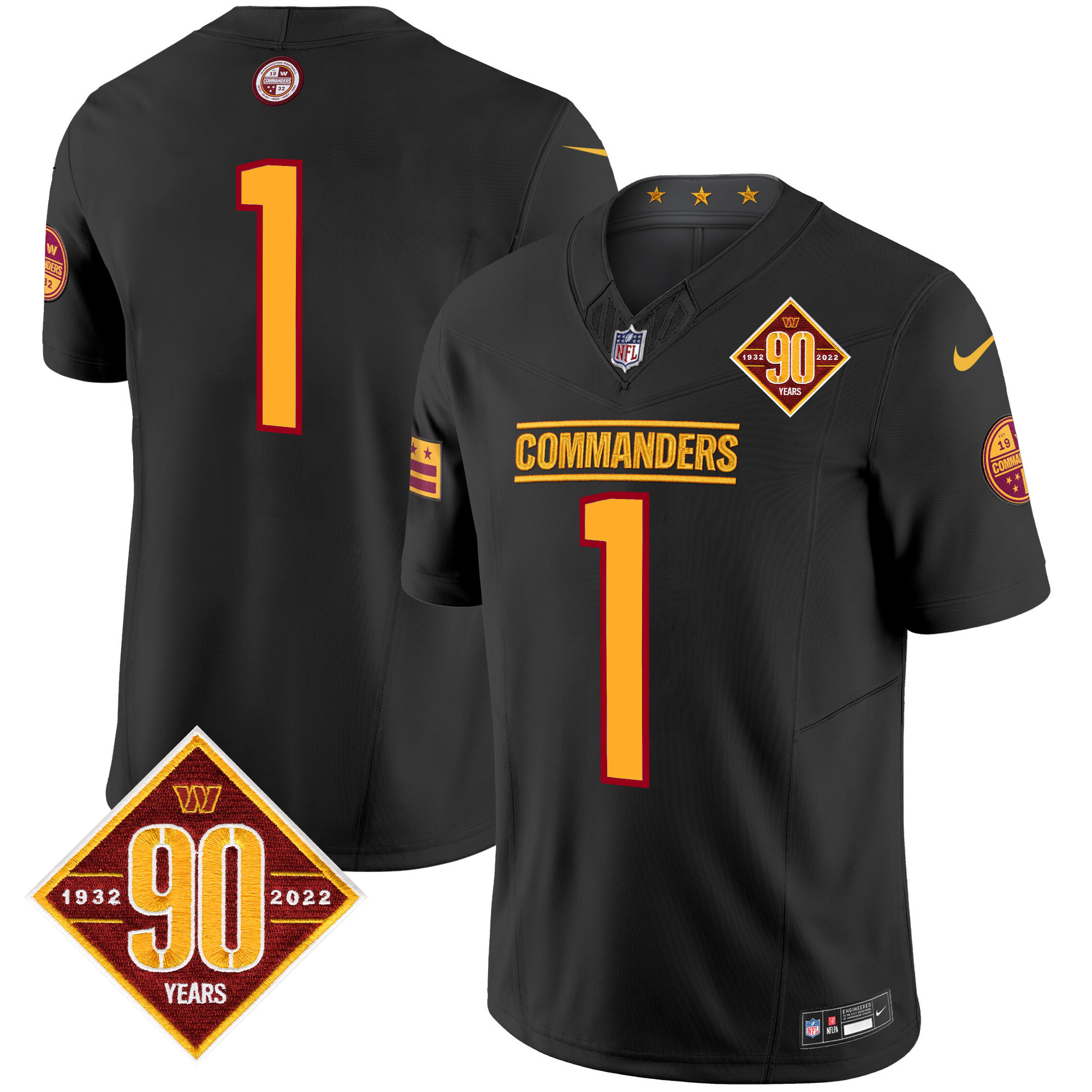 Men's Washington Commanders 90th Anniversary Patch Vapor Limited  Black Jersey - All Stitched