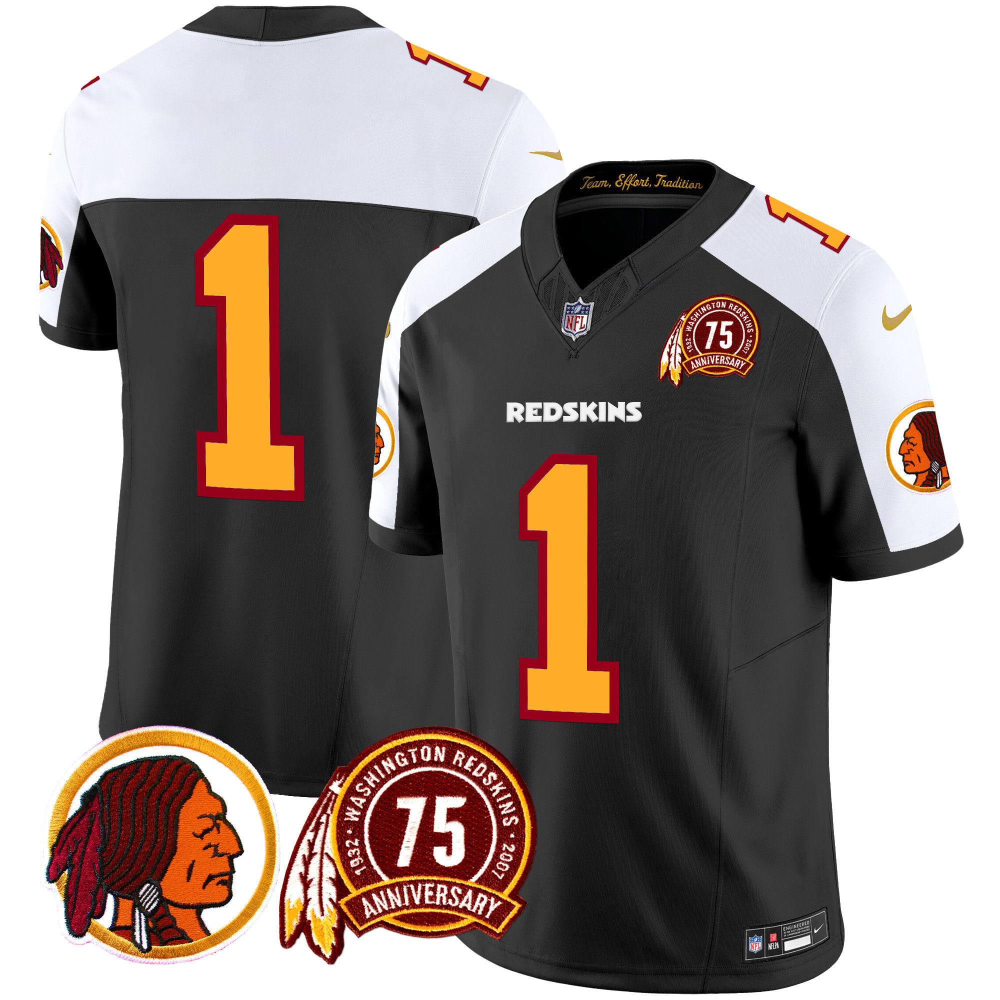 Men's Washington Redskins 75th Patch Throwback Vapor Limited  Black Alternate Jersey - All Stitched