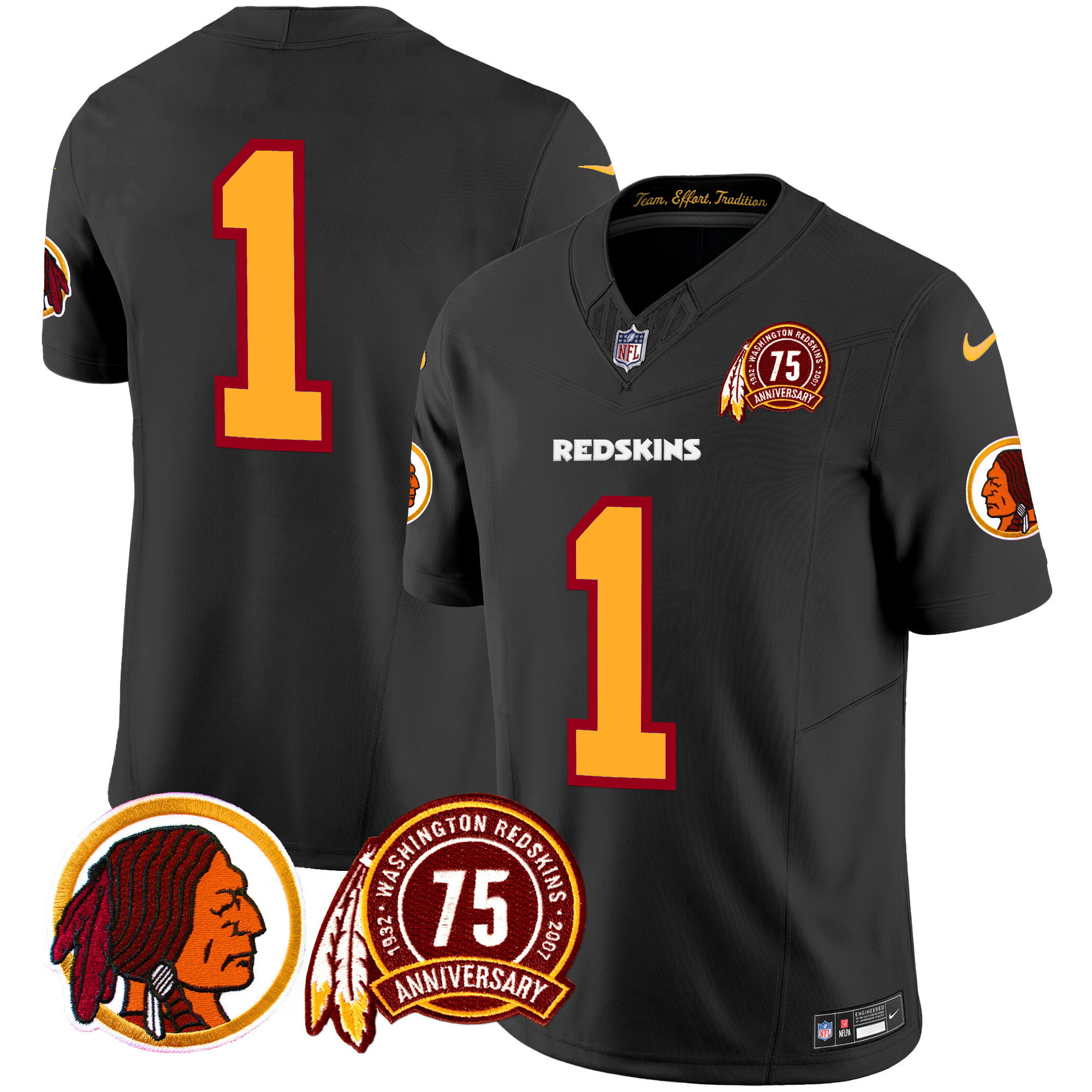 Men's Washington Redskins 75th Patch Throwback Vapor Limited  Black Jersey - All Stitched