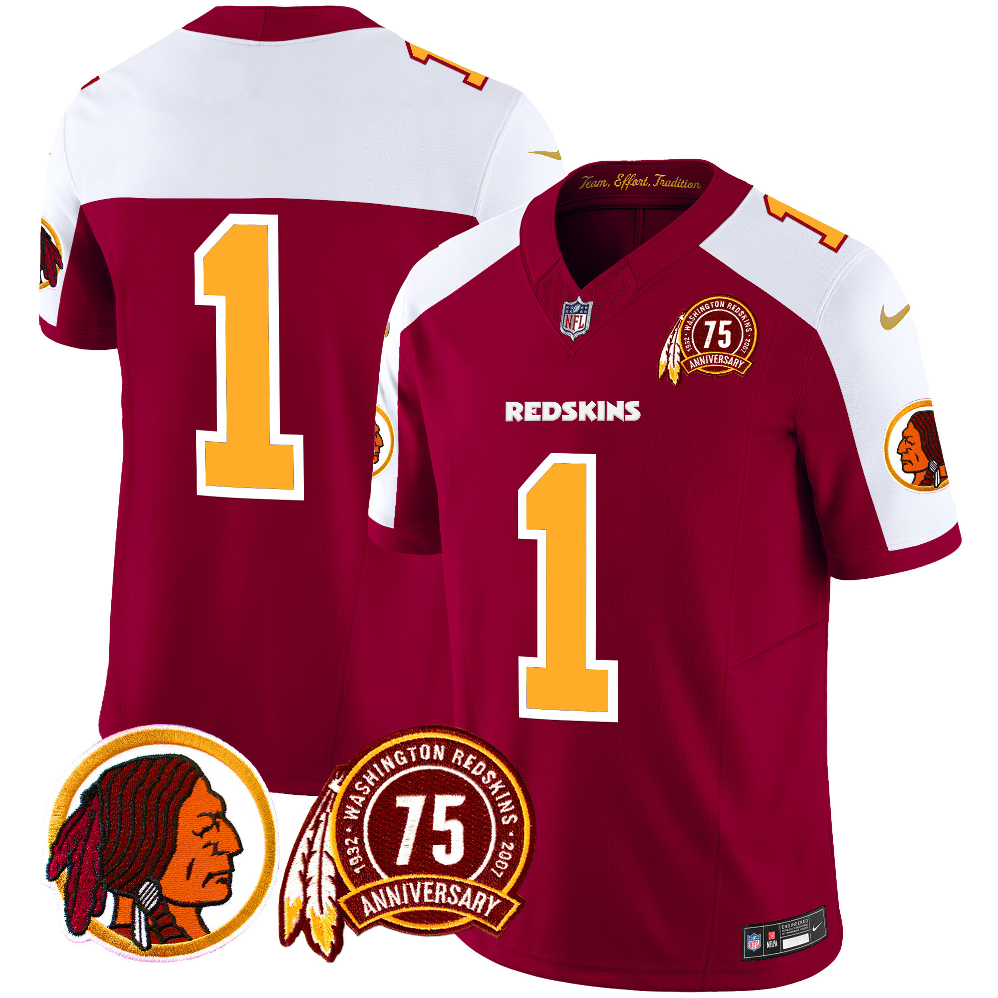 Men's Washington Redskins 75th Patch Throwback Vapor Limited  Burgundy Alternate Jersey - All Stitched