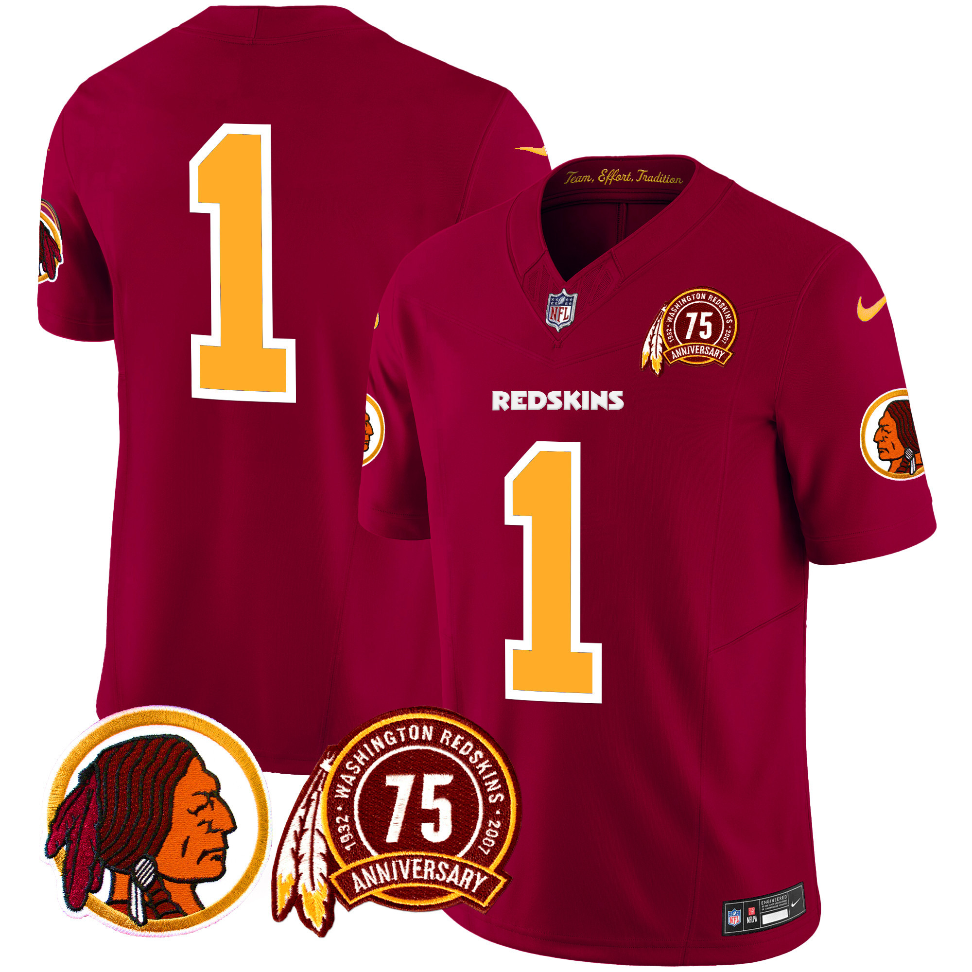 Men's Washington Redskins 75th Patch Throwback Vapor Limited  Burgundy Jersey - All Stitched