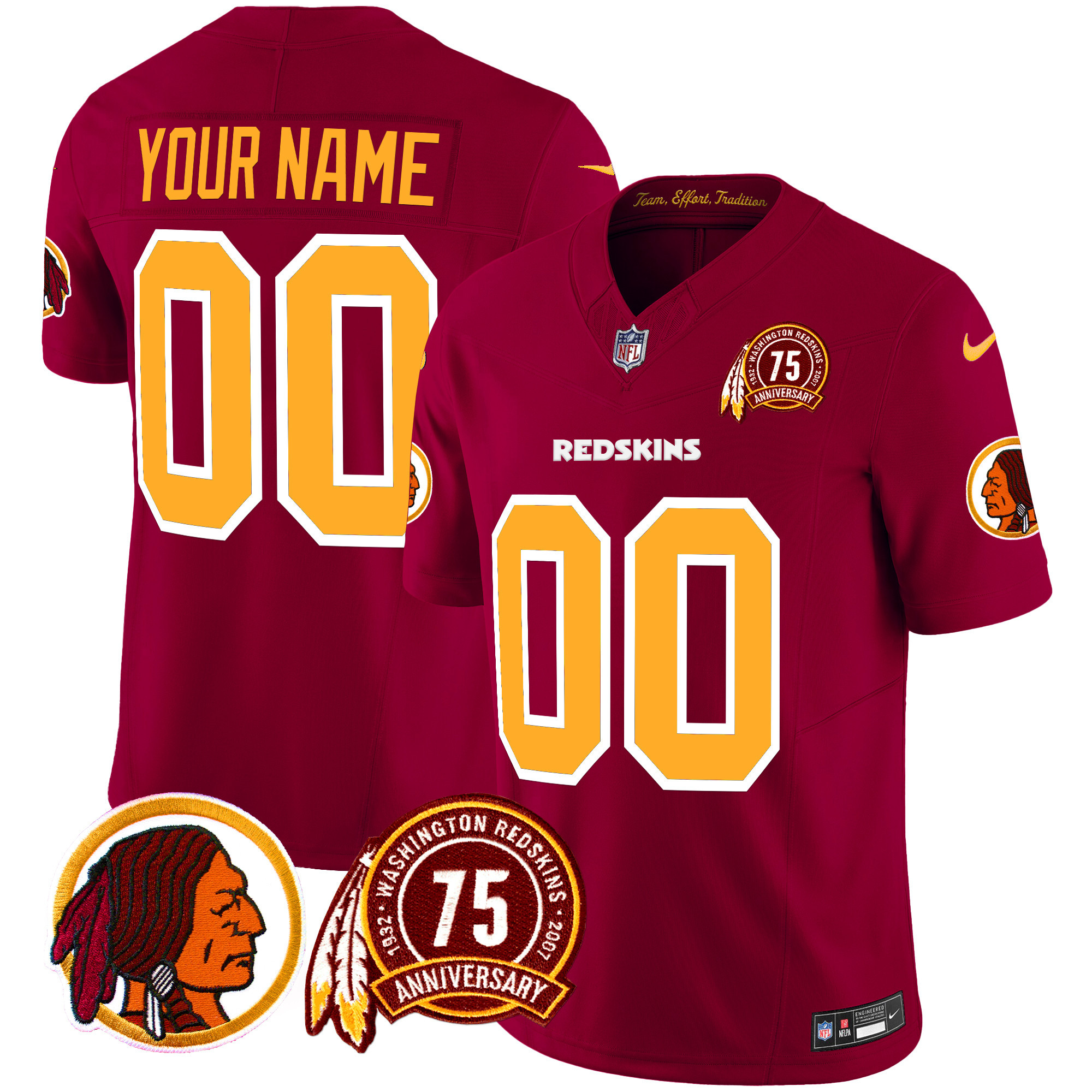 Men's Washington Redskins 75th Patch Throwback Vapor Limited Custom Burgundy Jersey - All Stitched