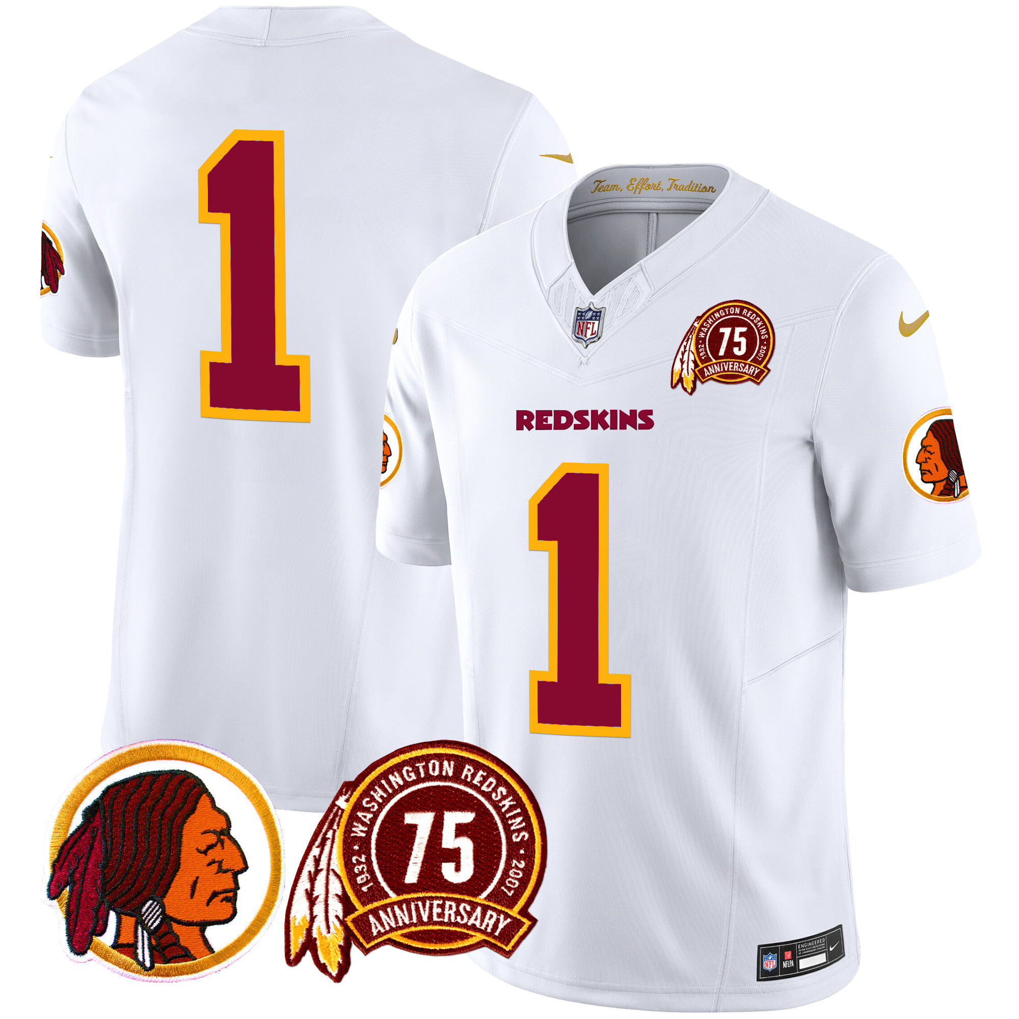 Men's Washington Redskins 75th Patch Throwback Vapor Limited  White Jersey - All Stitched