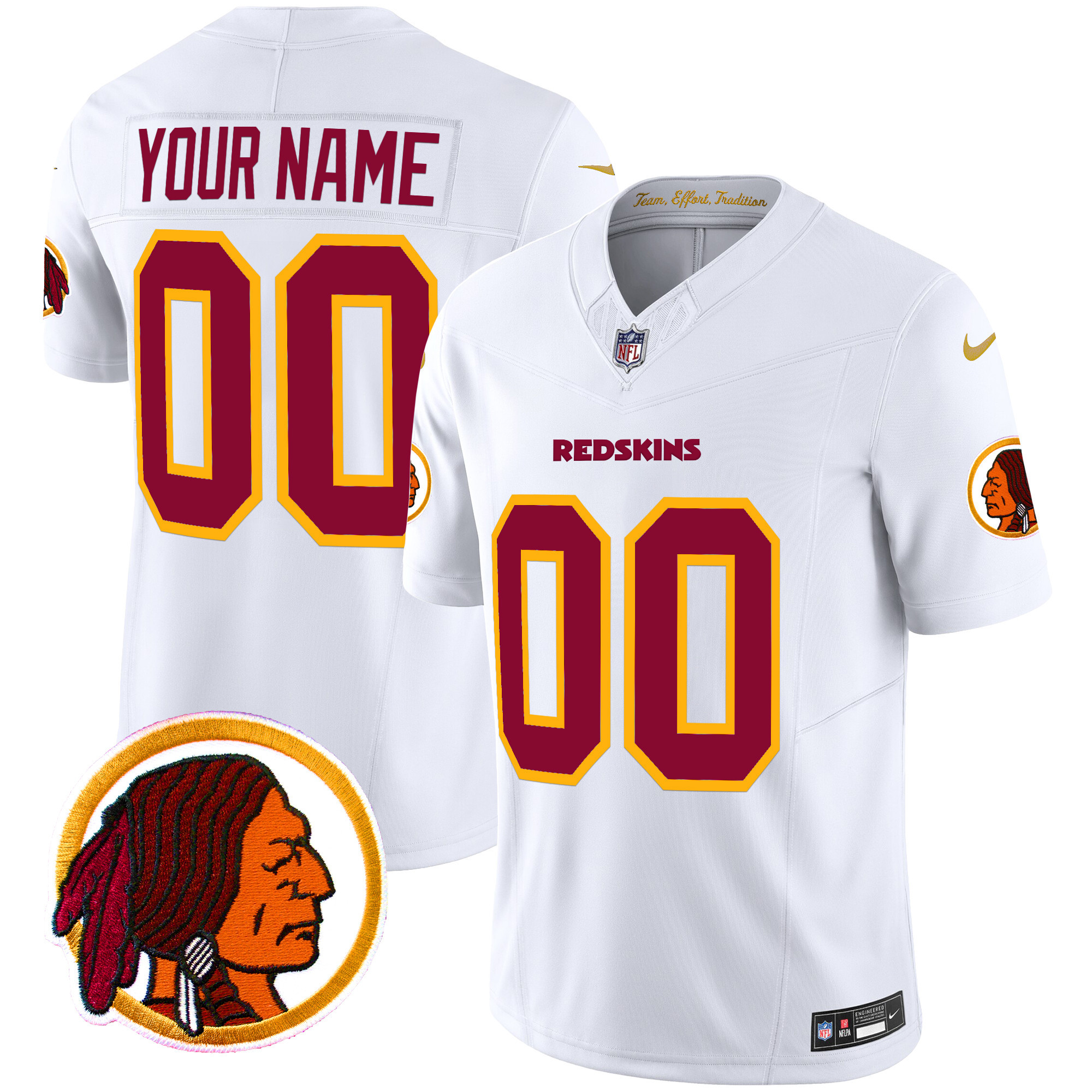 Men's Washington Redskins Throwback Vapor Limited Custom White Jersey V2 - All Stitched