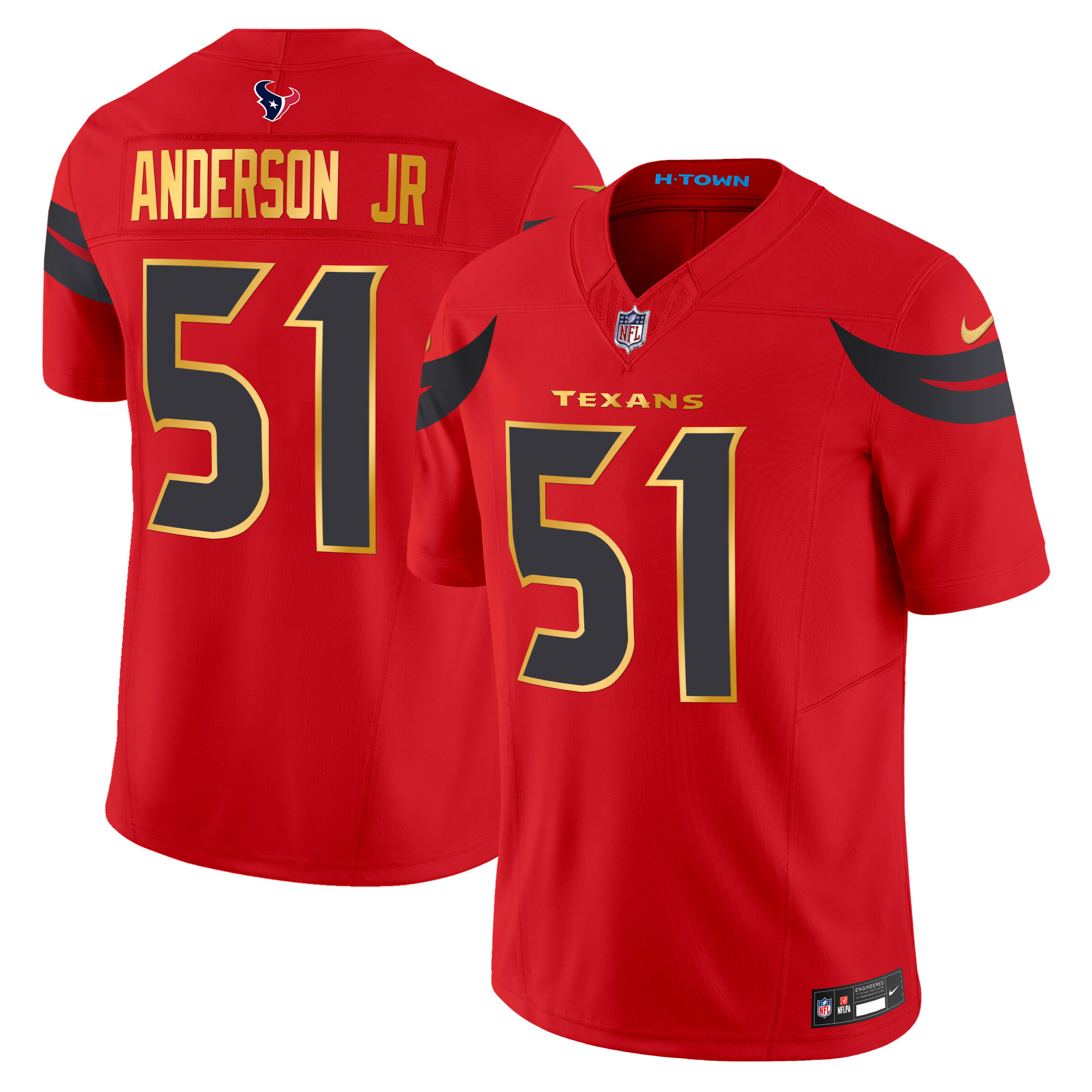 Men's Will Anderson Jr. Houston Texans 2024 Gold Trim Vapor Limited Red Jersey - All Stitched