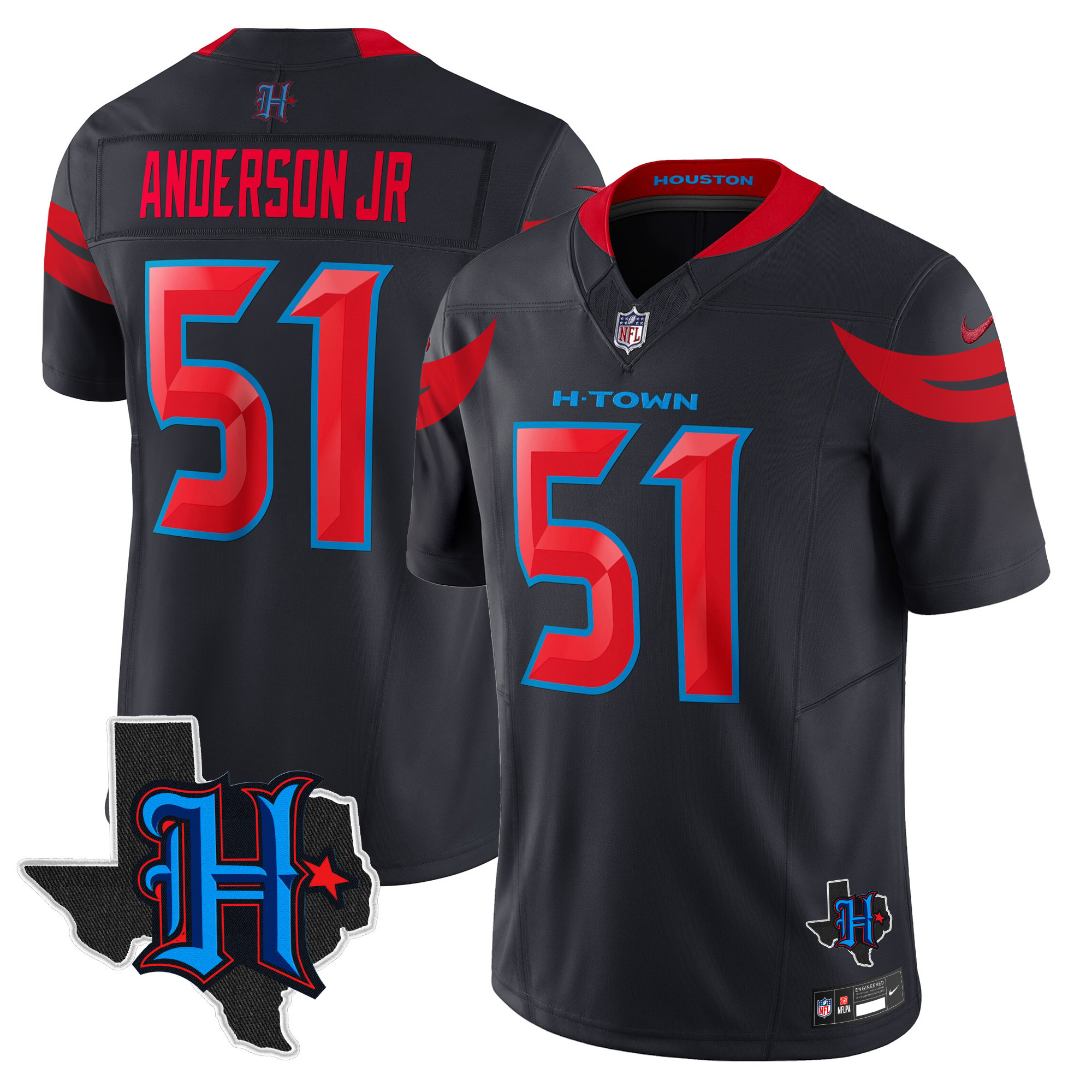Men's Will Anderson Jr. Houston Texans 2024 Texas Patch Vapor Limited Navy Limited Jersey V3 - All Stitched