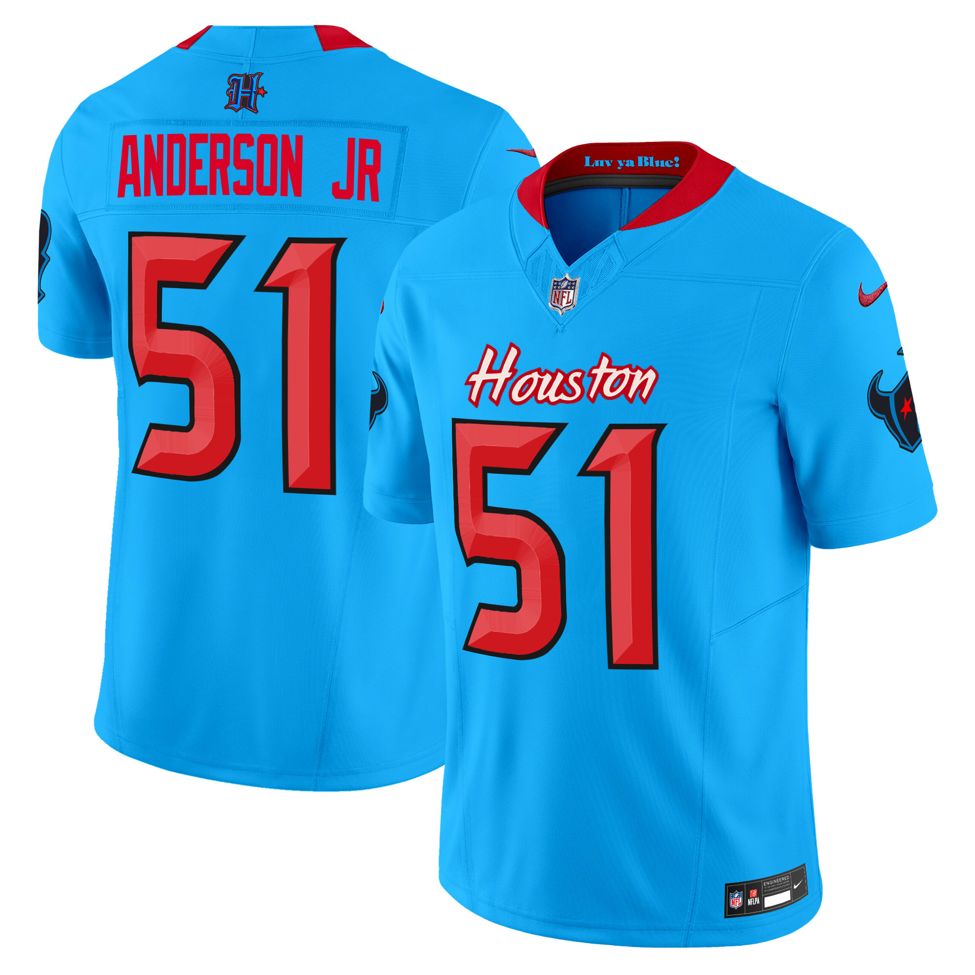 Men's Will Anderson Jr. Houston Texans 2024 Vapor Limited Blue Jersey V4 - All Stitched