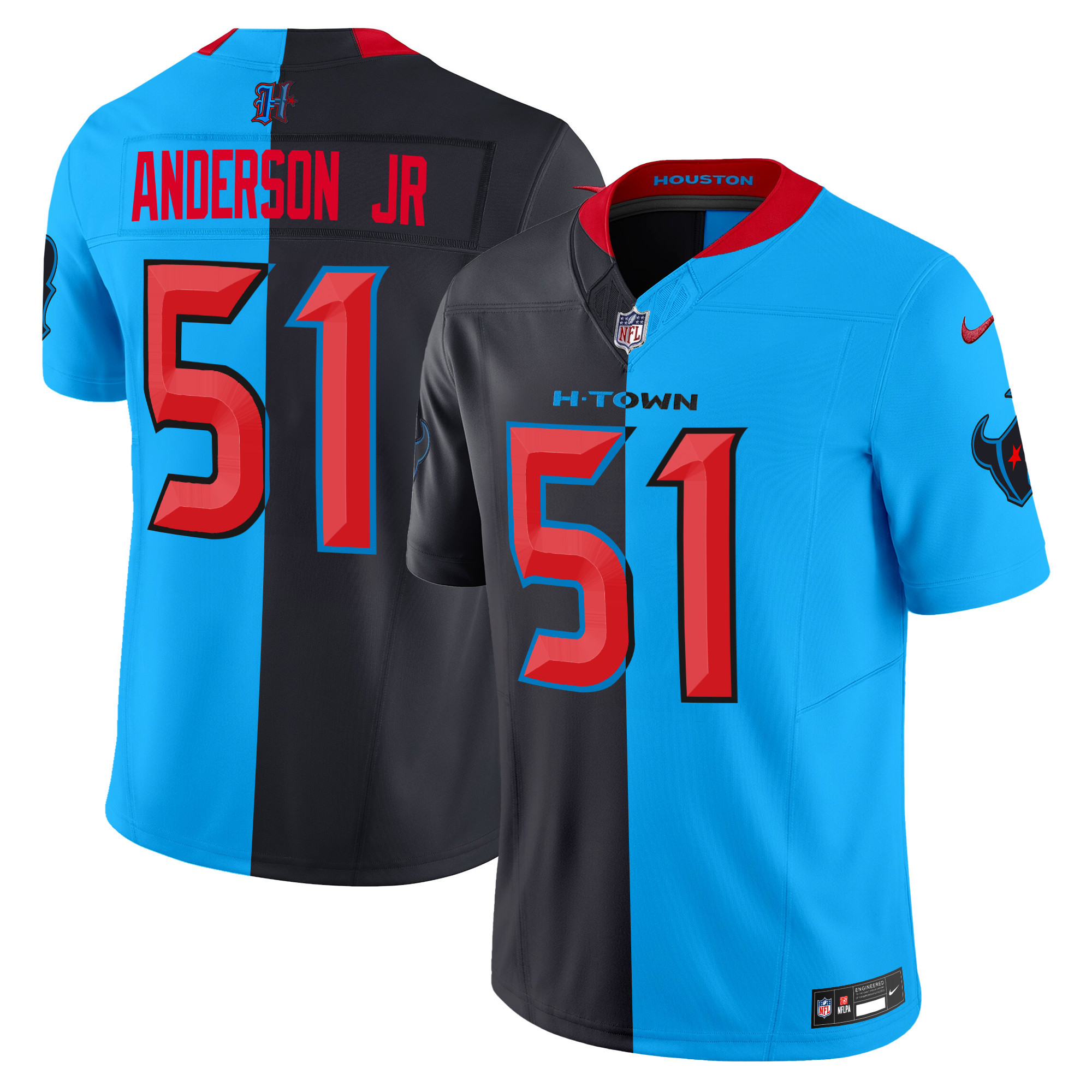 Men's Will Anderson Jr. Houston Texans 2024 Vapor Limited Blue Split Jersey - All Stitched