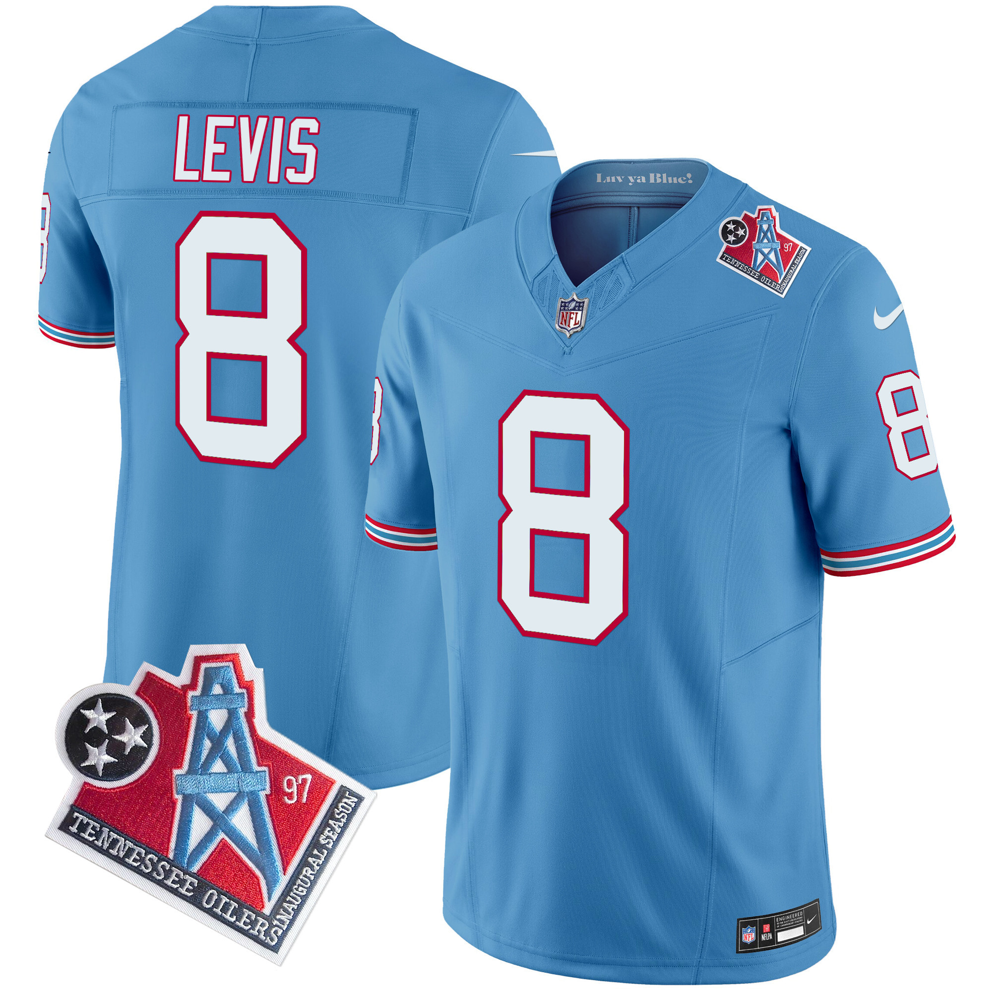 Men's Will Levis Tennessee Titans 1997 Throwback Limited Vapor Limited Light Blue Jersey - All Stitched