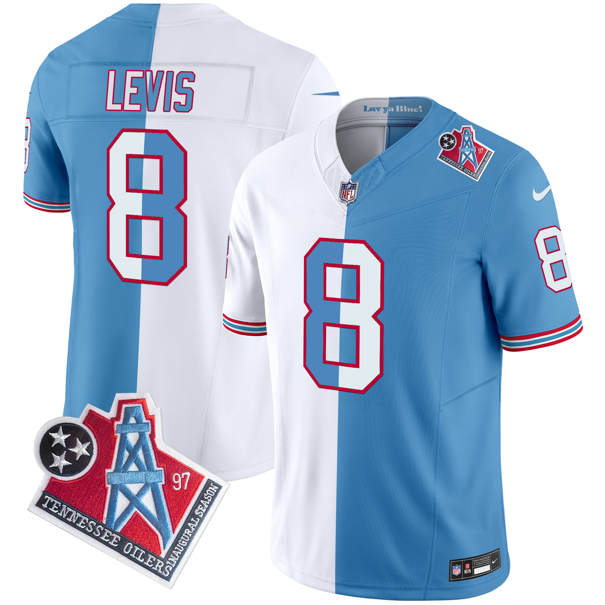 Men's Will Levis Tennessee Titans 1997 Throwback Limited Vapor Limited Split Jersey - All Stitched