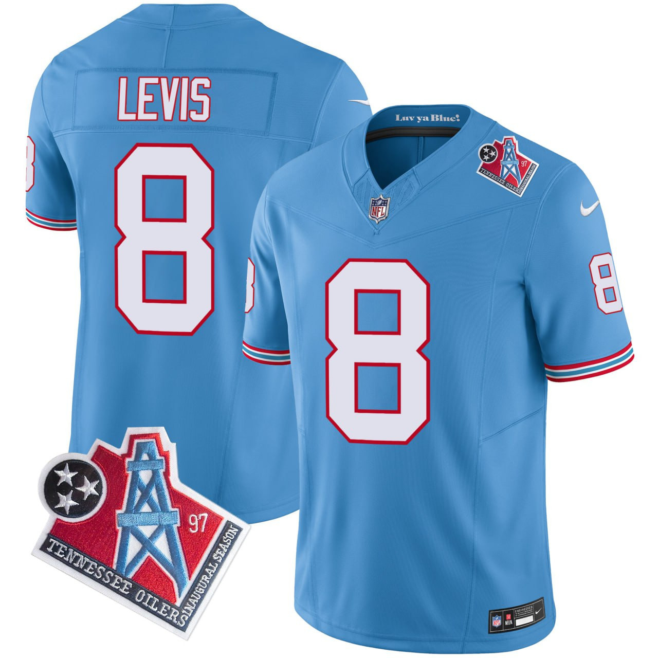 Men's Will Levis Tennessee Titans Oilers Throwback Light Blue Vapor F.U.S.E Limited Jersey â€“ All Stitched