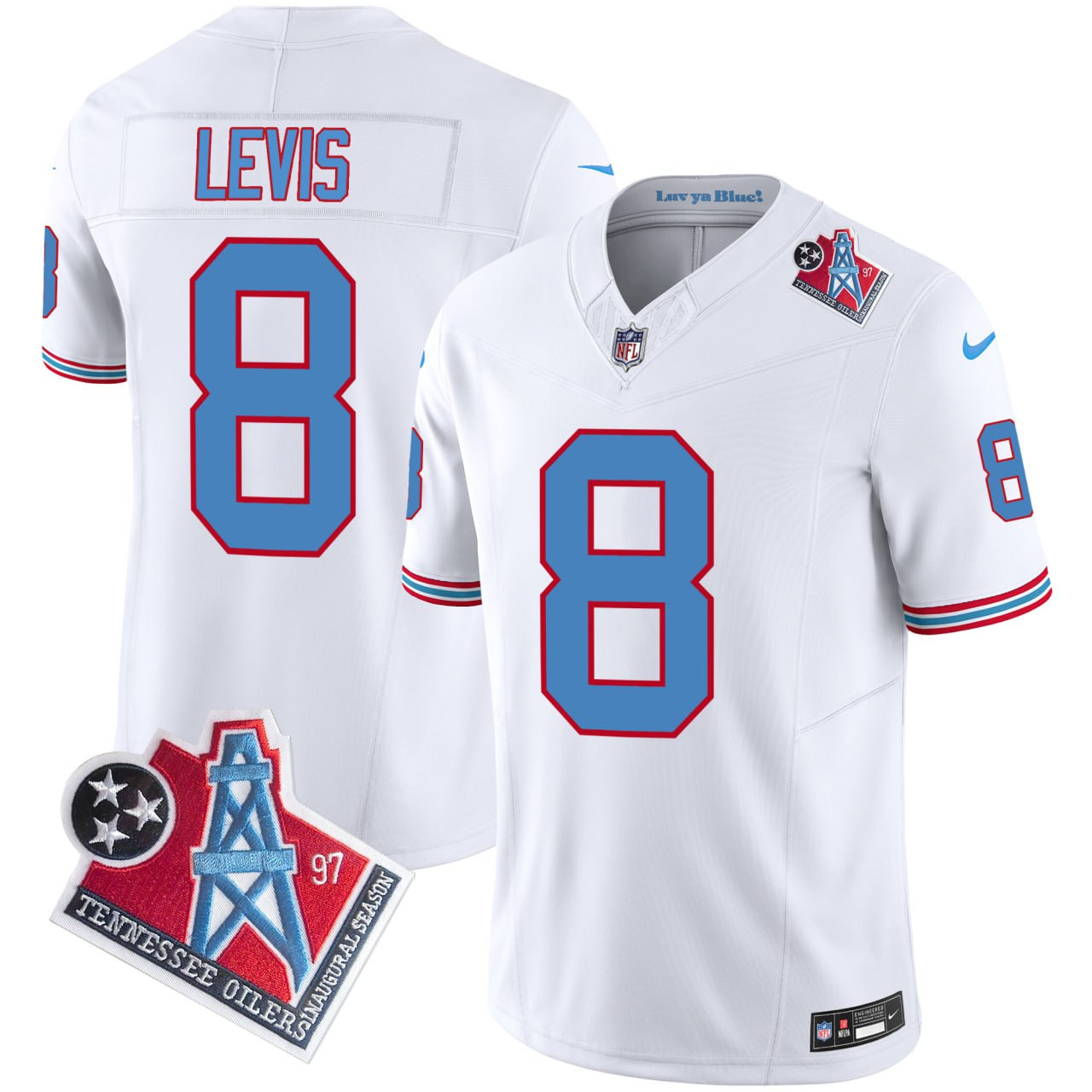 Men's Will Levis Tennessee Titans Oilers Throwback White Vapor F.U.S.E Limited Jersey â€“ All Stitched