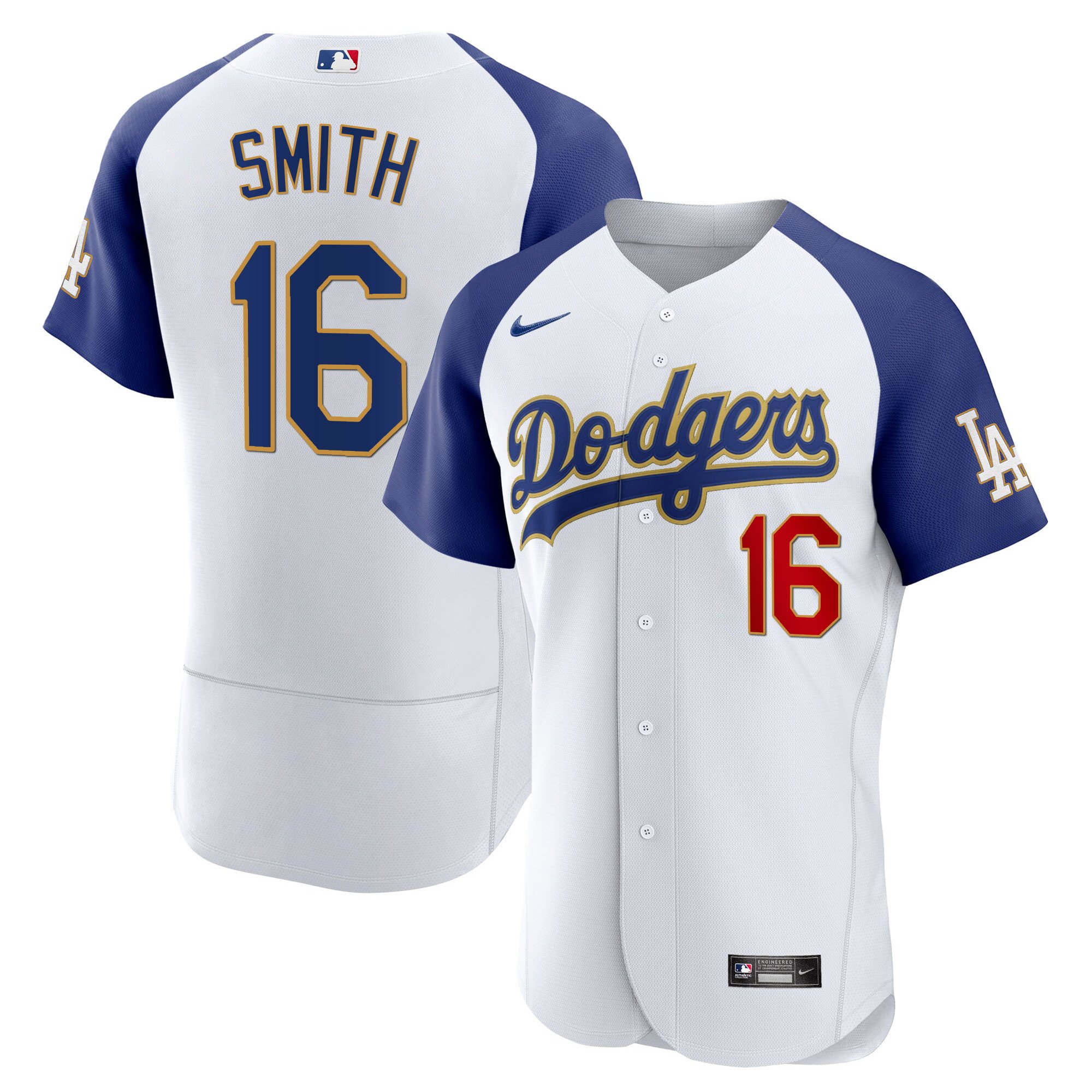 Men's Will Smith Los Angeles Dodgers Gold Trim Flex Base Alternate White Jersey - All Stitched