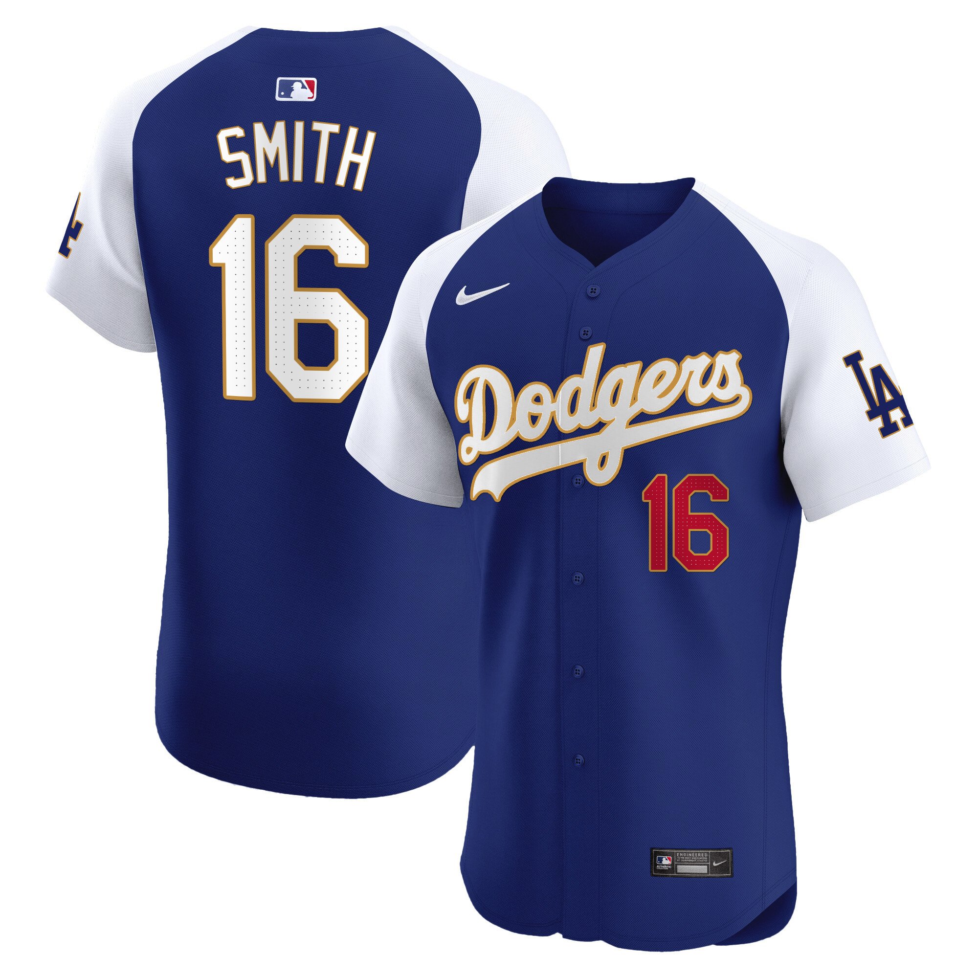 Men's Will Smith Los Angeles Dodgers Gold Trim Premier Elite Alternate Royal Jersey - All Stitched
