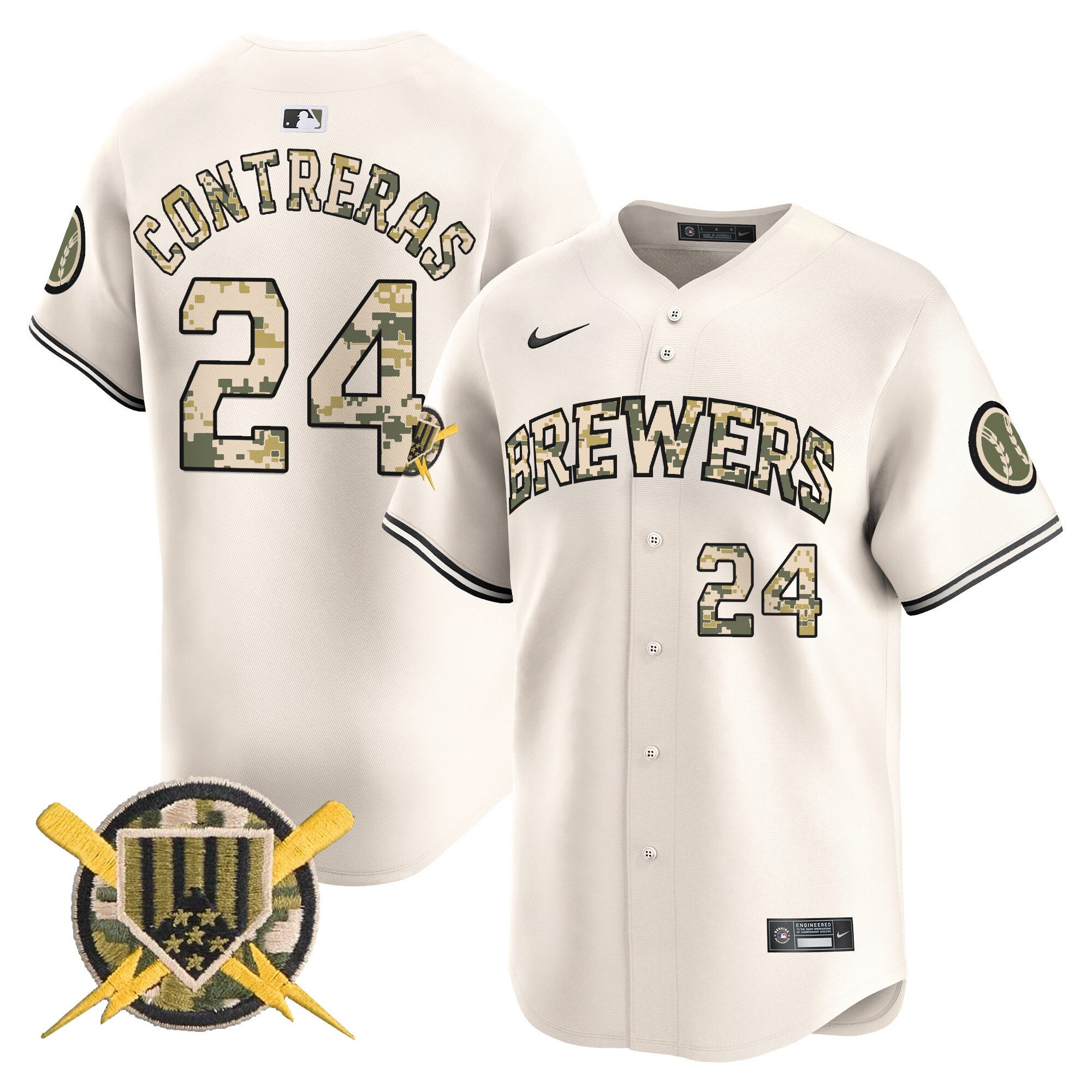 Men's William Contreras Milwaukee Brewers Armed Forces Day Vapor Premier Limited Cream Jersey - All Stitched