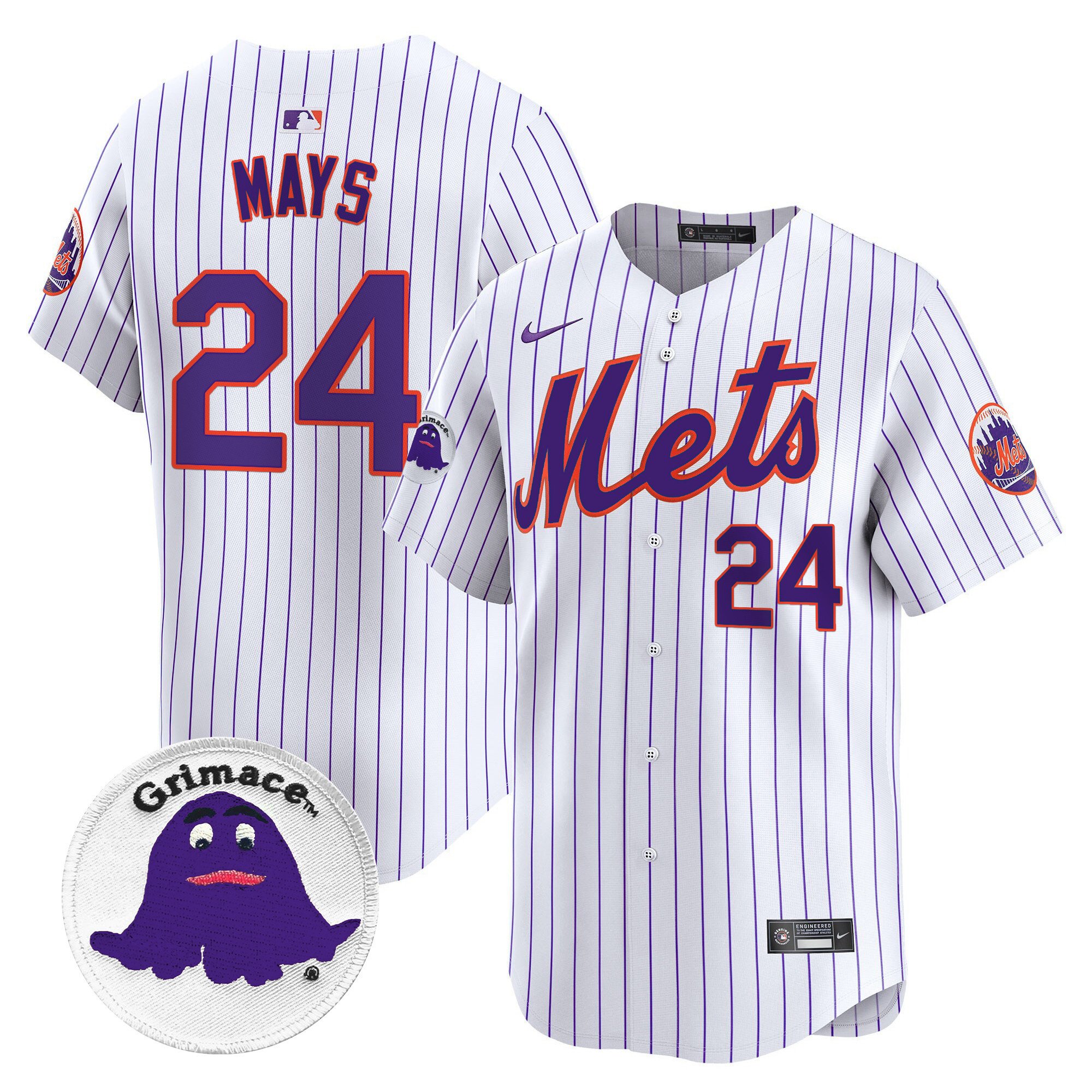 Men's Willie Mays New York Mets Grimace Vapor Premier Limited Pinstripe Jersey - All Stitched
