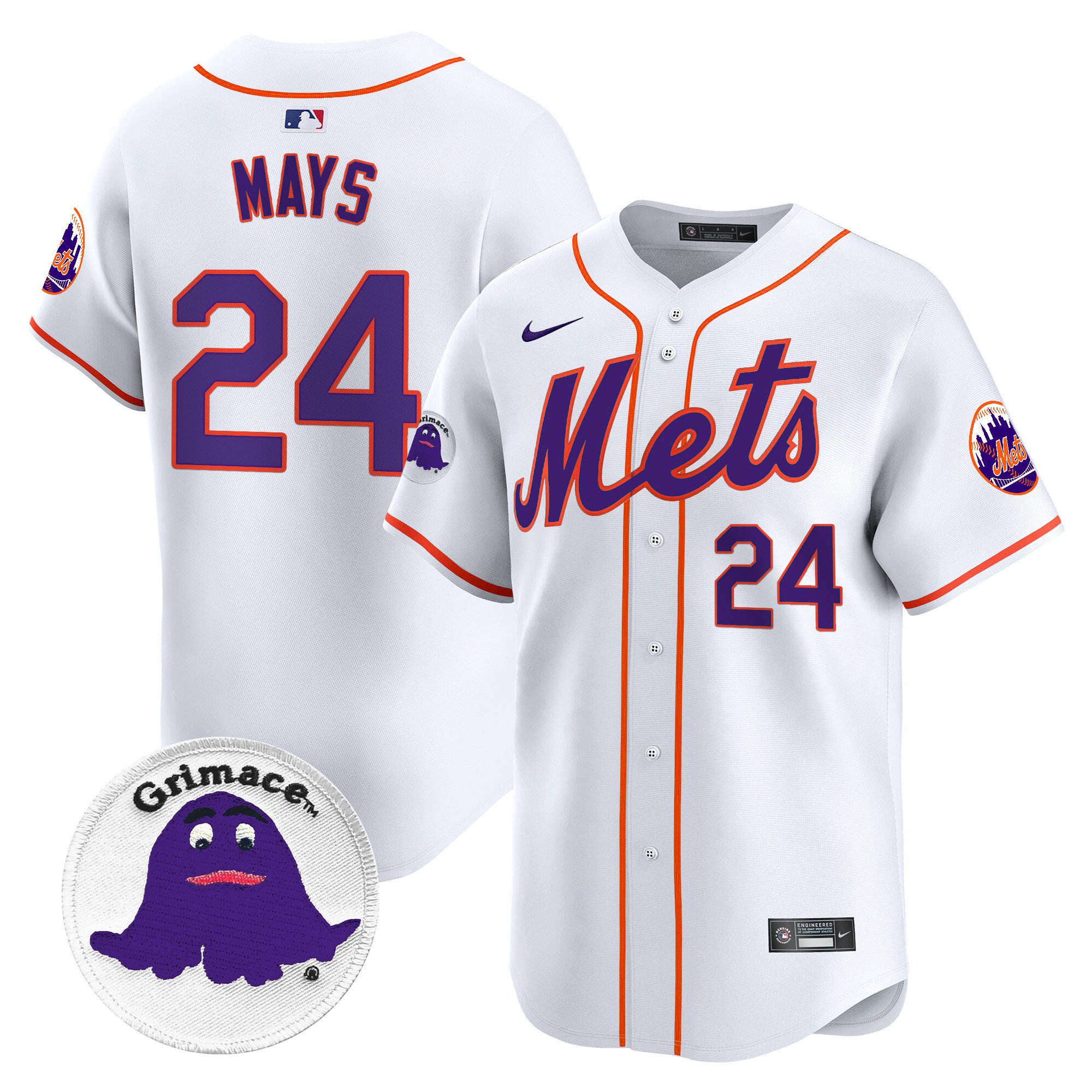 Men's Willie Mays New York Mets Grimace Vapor Premier Limited White Jersey - All Stitched