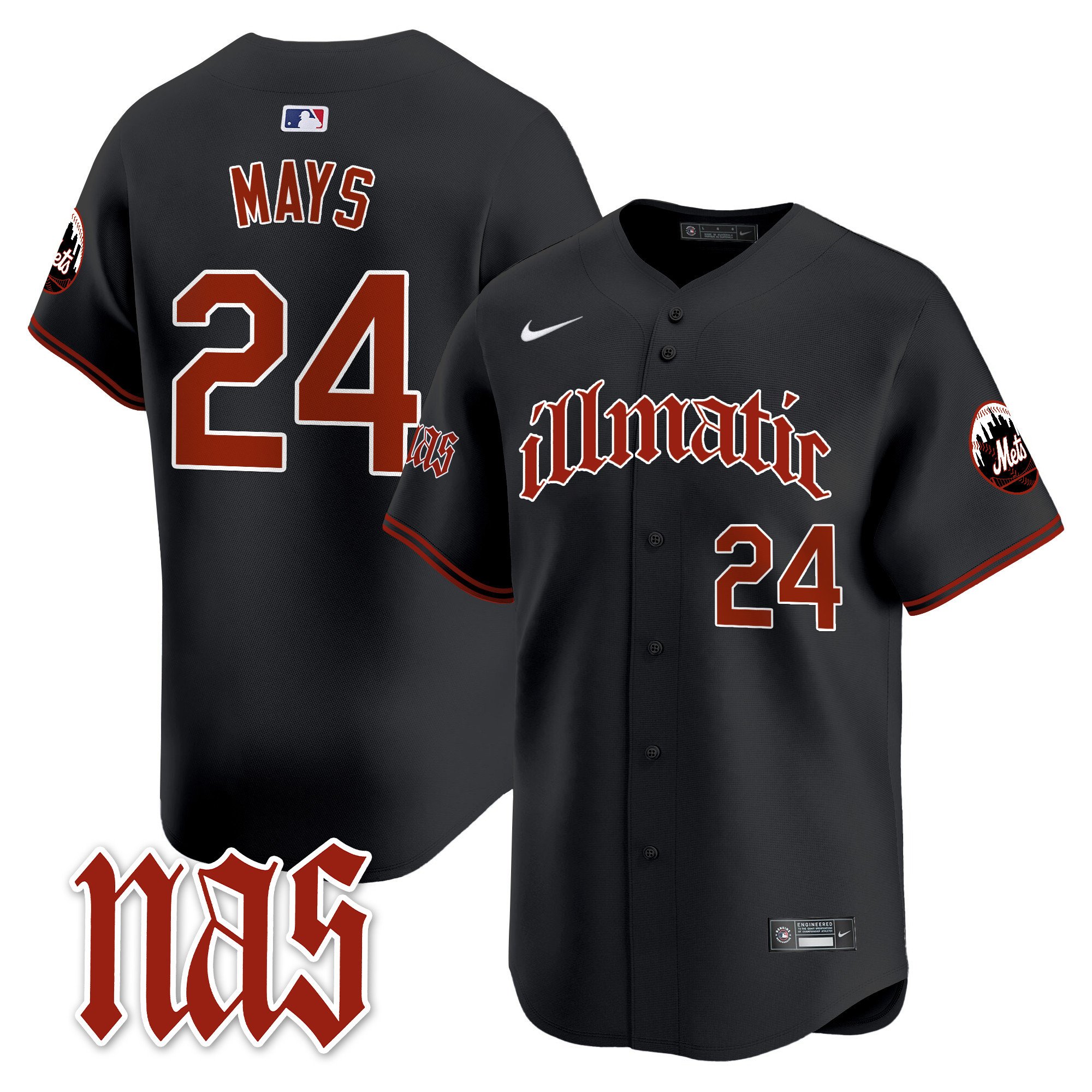 Men's Willie Mays New York Mets Nas Illmatic Vapor Premier Limited Black Jersey - All Stitched