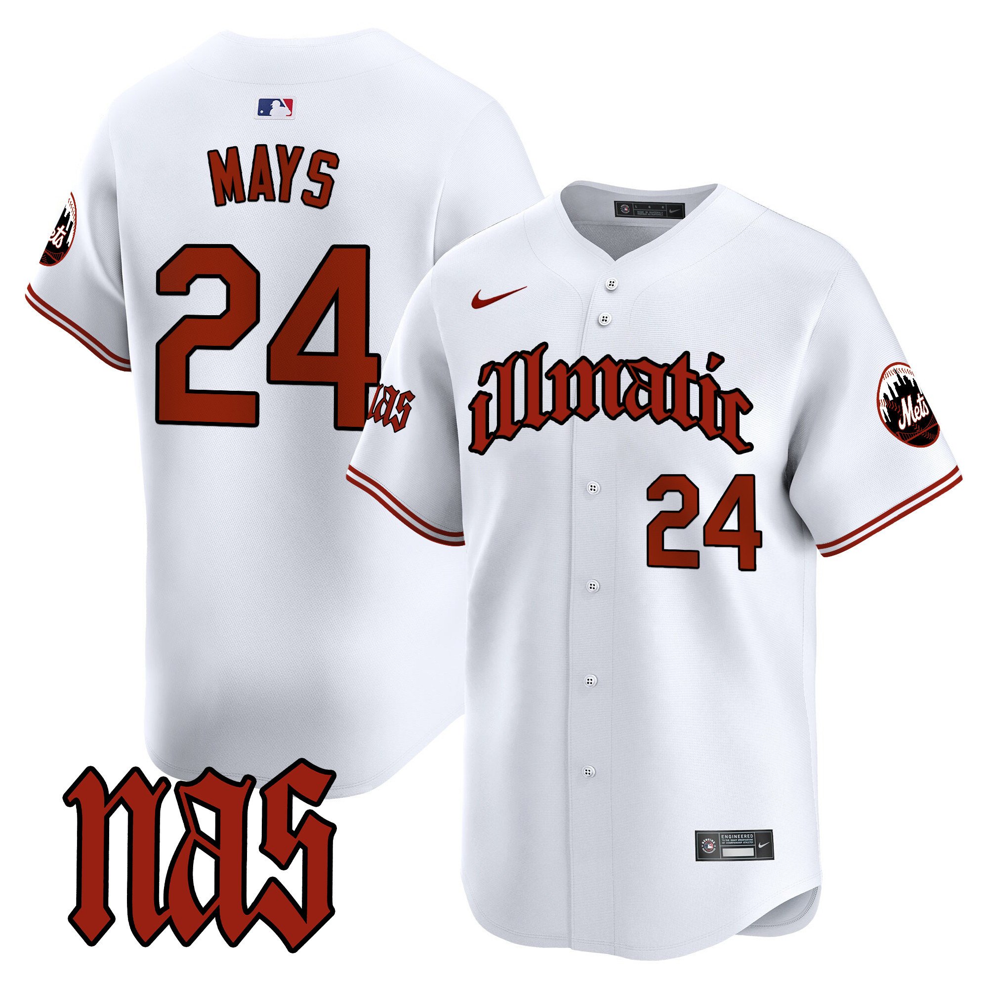 Men's Willie Mays New York Mets Nas Illmatic Vapor Premier Limited White Jersey - All Stitched