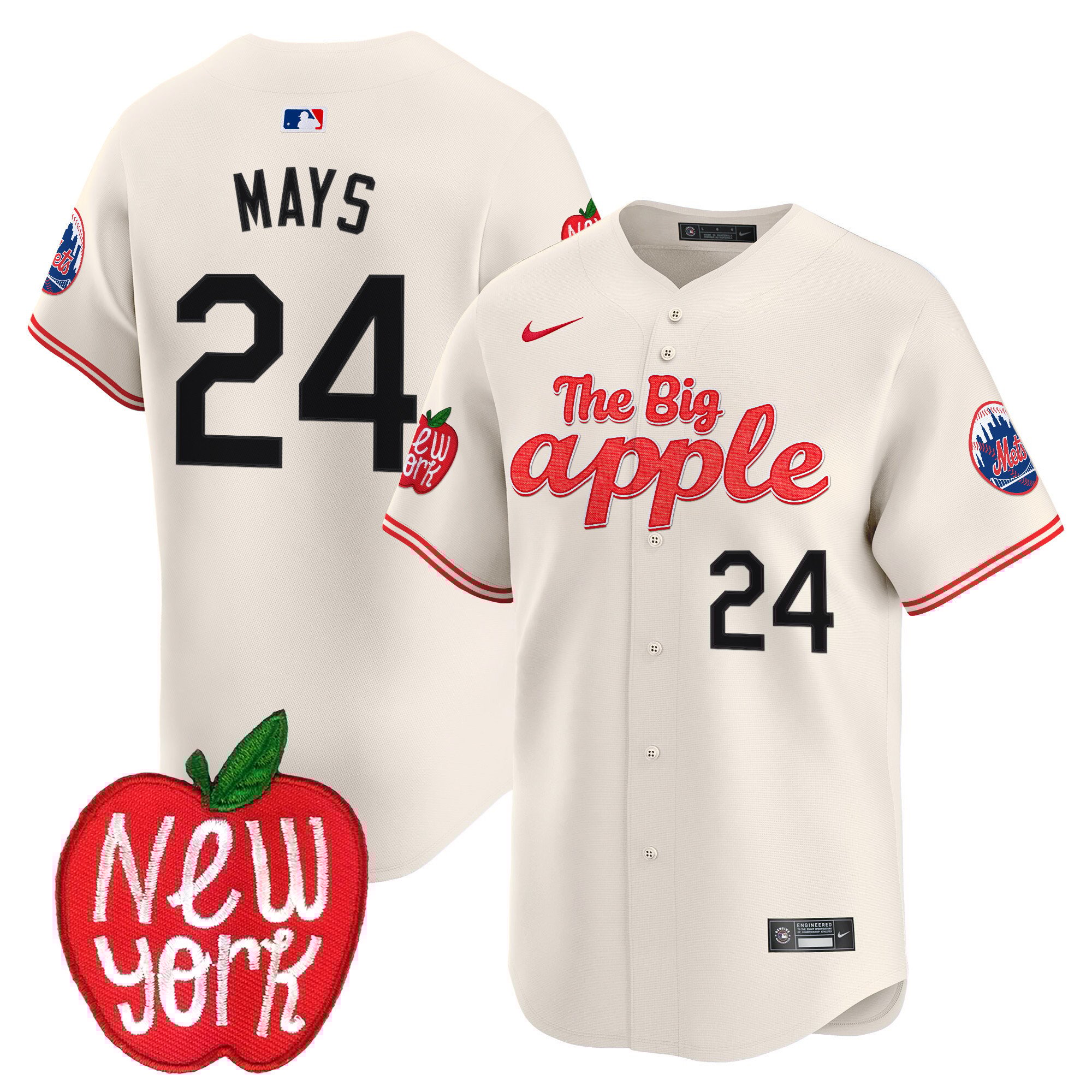Men's Willie Mays New York Mets The Big Apple Vapor Premier Limited Cream Jersey - All Stitched